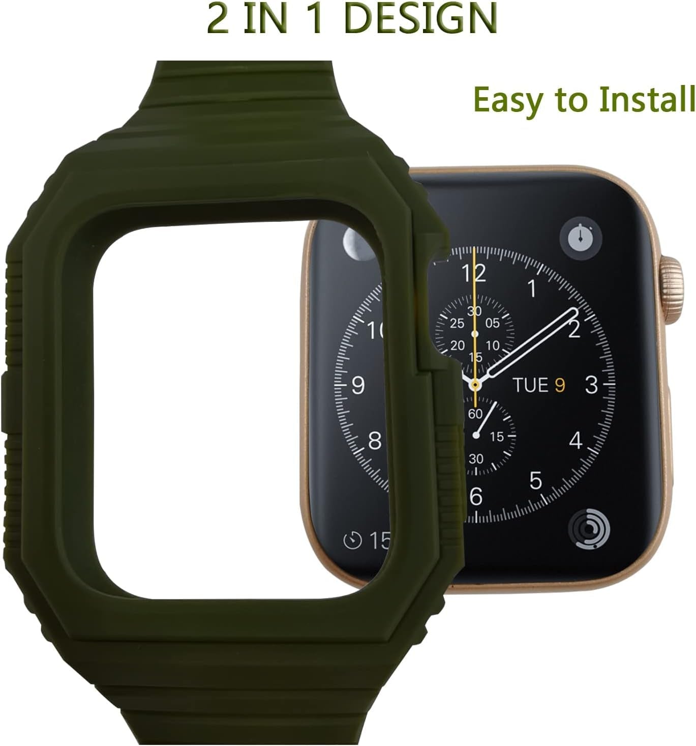 For Apple Watch Band with Case,Tpu Rugged Bumper Shockproof Impact Resistant Cover Sports Wrist Strap for Iwatch Series 9 8 7 6 5 4 SE 3 2 1