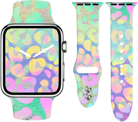 Leopard Print Compatible with Apple Watch Band for Women 38Mm 40Mm 41Mm, Cheetah Print Sport Strap for Iwatch Bands Series SE 8 7 6 5 4 3 2 1, Gradient Purple Leopard