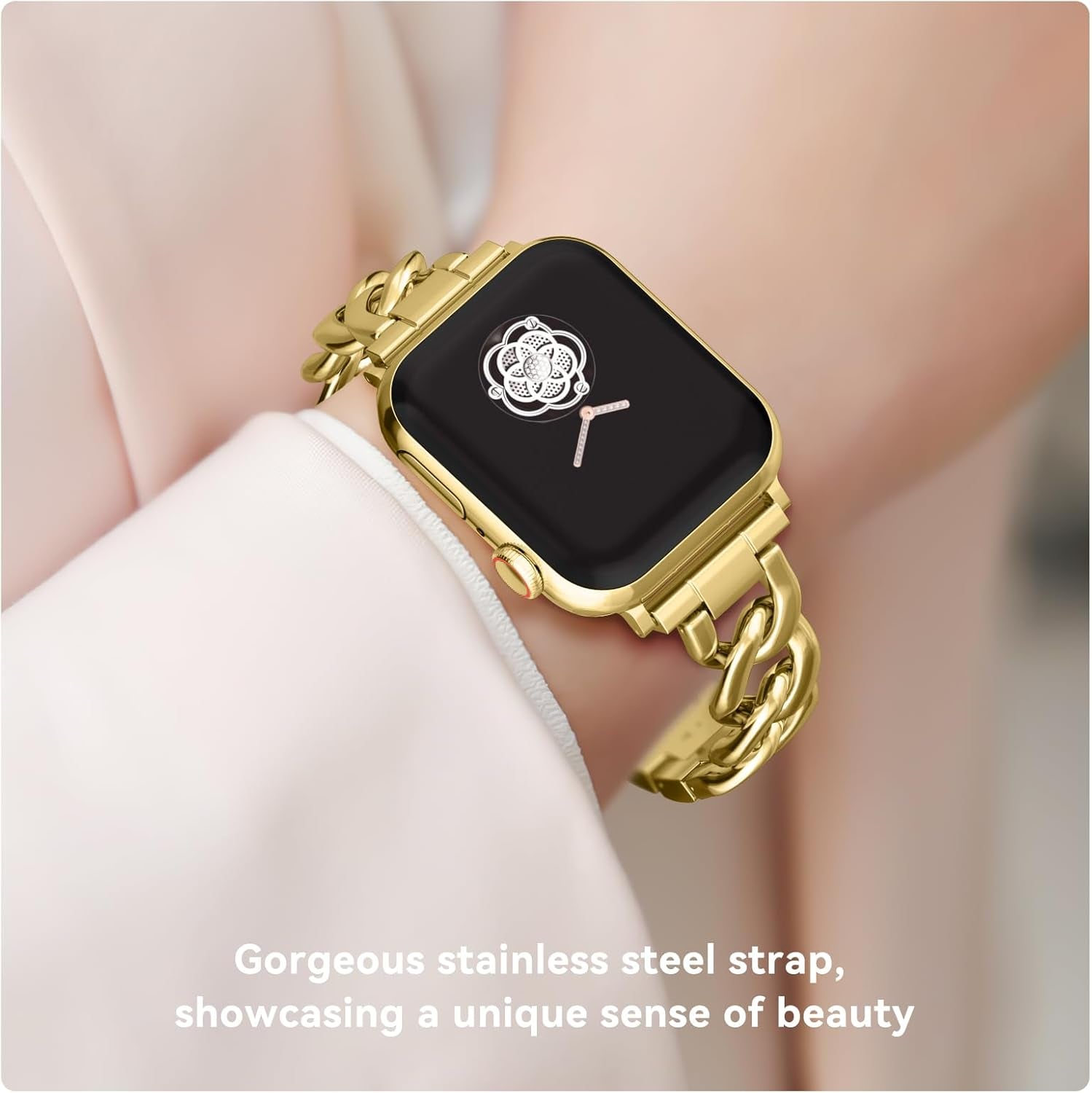 Compatible with Apple Watch SE Series 8 Series 7 6 5 4 3 2 1 Strap 45Mm 44Mm 42Mm 41Mm 40Mm 38Mm Ultra 49Mm Women'S Metal Linked Watch Band Steel Chain Iwatch Gold Bracelet