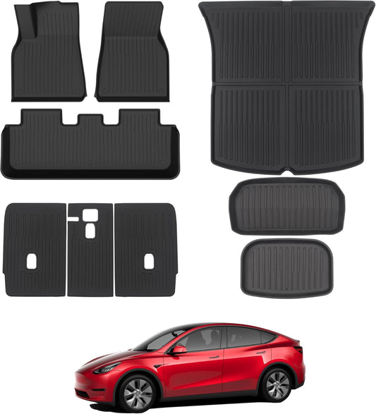 Tesla Model Y Floor Mats for 2025 2024 2023 2022 2021,  9PCS All Weather Full Set Cargo Liners Accessories, 3D TPE Odorless Floor Mat Trunk Frunk Rear Well Mats Custom for 5-Seater