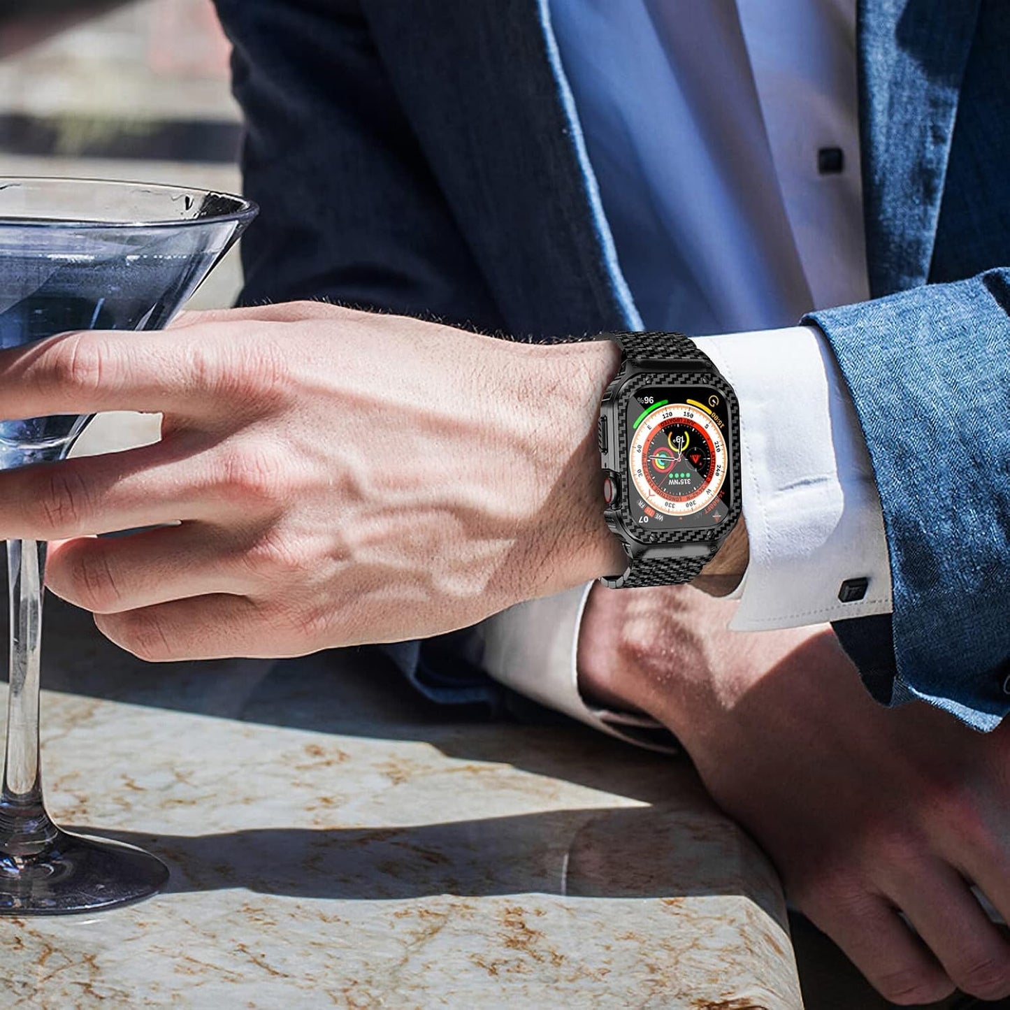 Stainless Steel Band and Case Compatible with Apple Watch Band 41Mm 40Mm 38Mm, Men Metal Protective Bumper Cover for Iwatch Series SE 9/8/7/6/5/4/3/2/1, Black Pattern