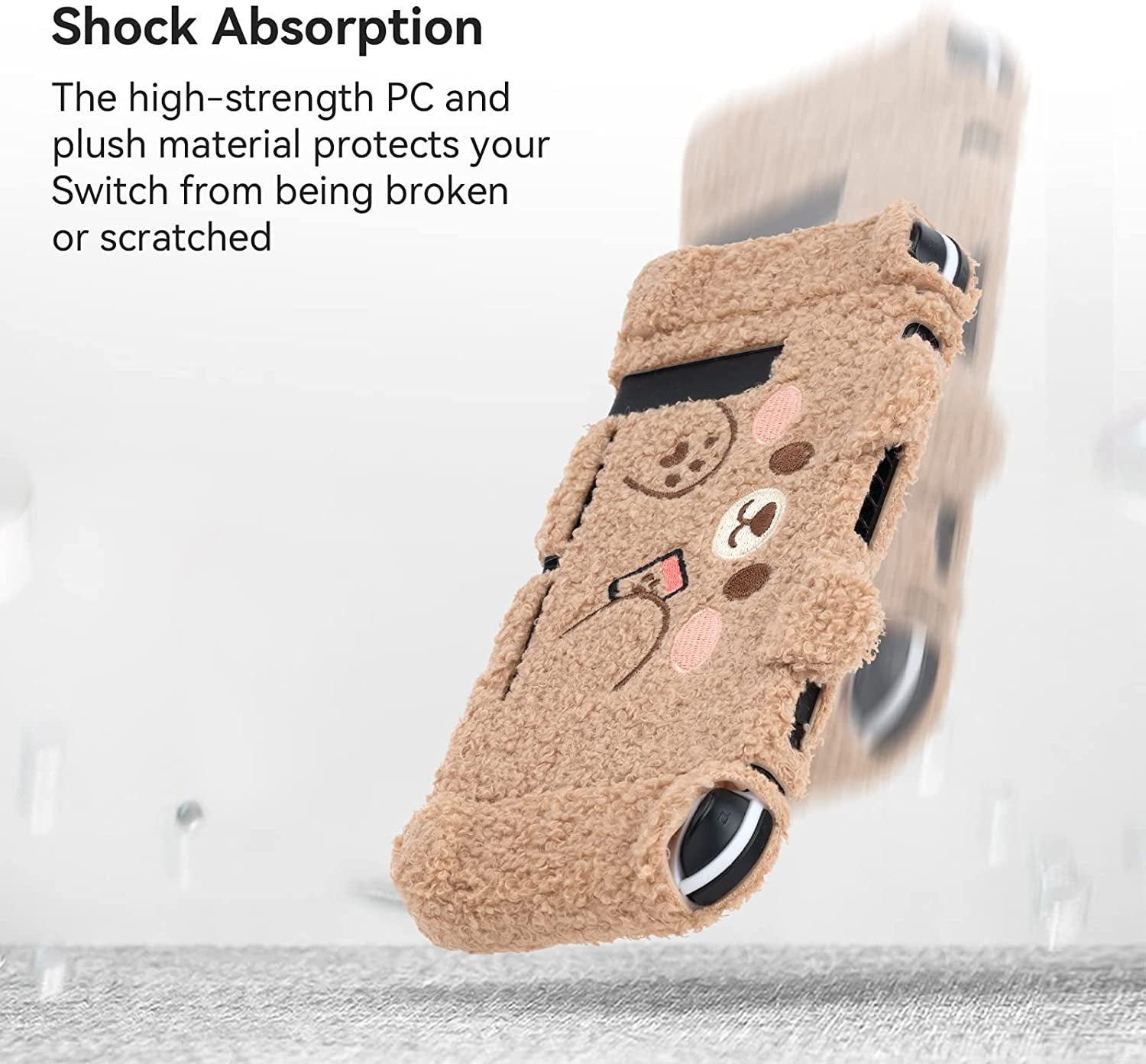 Cute Plush Protective Case Cover Compatible with Switch - Shock-Absorption and Anti-Scratch - Plush Bear (For Switch 2017)