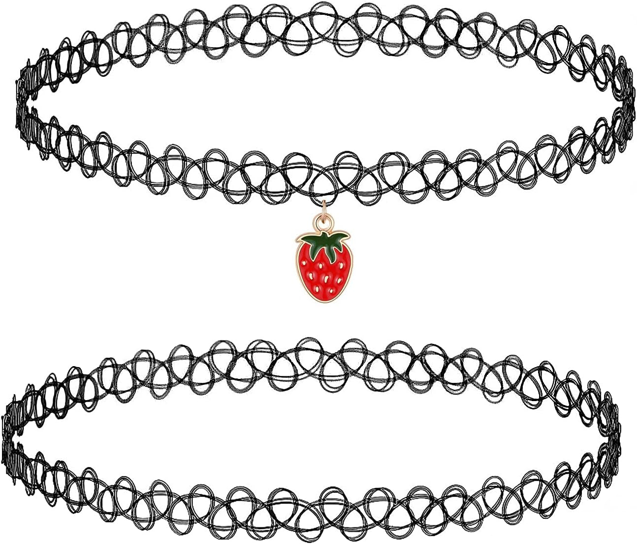 2PC Tattoo Choker Necklace - 90S Choker Necklace Women - 2000S Y2K Black Chokers Rainbow Choker - Butterfly Ying Yang Unicorn Rainbow Charms - Stretchy Elastic Necklace