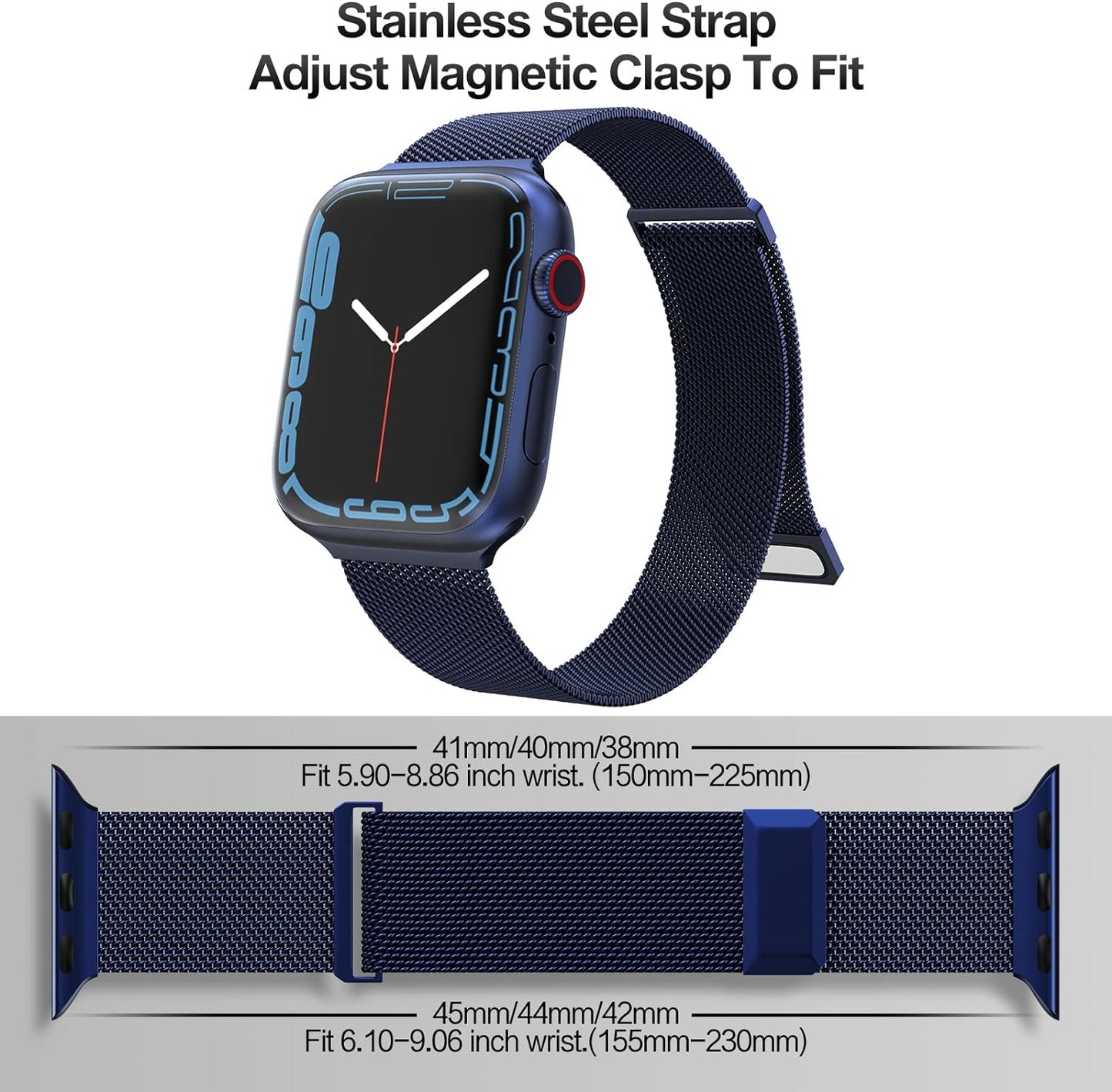 Compatible with Apple Watch Band 42Mm 44Mm 45Mm 38Mm 40Mm 41Mm,Stainless Steel Mesh Loop Magnetic Clasp Bands for Iwatch Series 9 8 SE 7 6 5 4 3 2 1 Women Men-41Mm/40Mm/38Mm Blue
