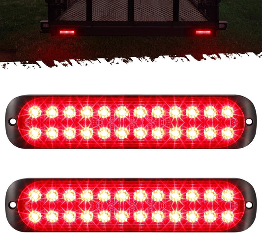 2Pcs 7.5 Inch Aluminum Housing Red 24Leds Trailer Stop Brake Turn Signal Tail Light, Surface Mount Marker Lights of Trailer Truck Tractor RV Pickup Golf Cart Motorcycle, IP67 Waterproof TRUCK DRIVER