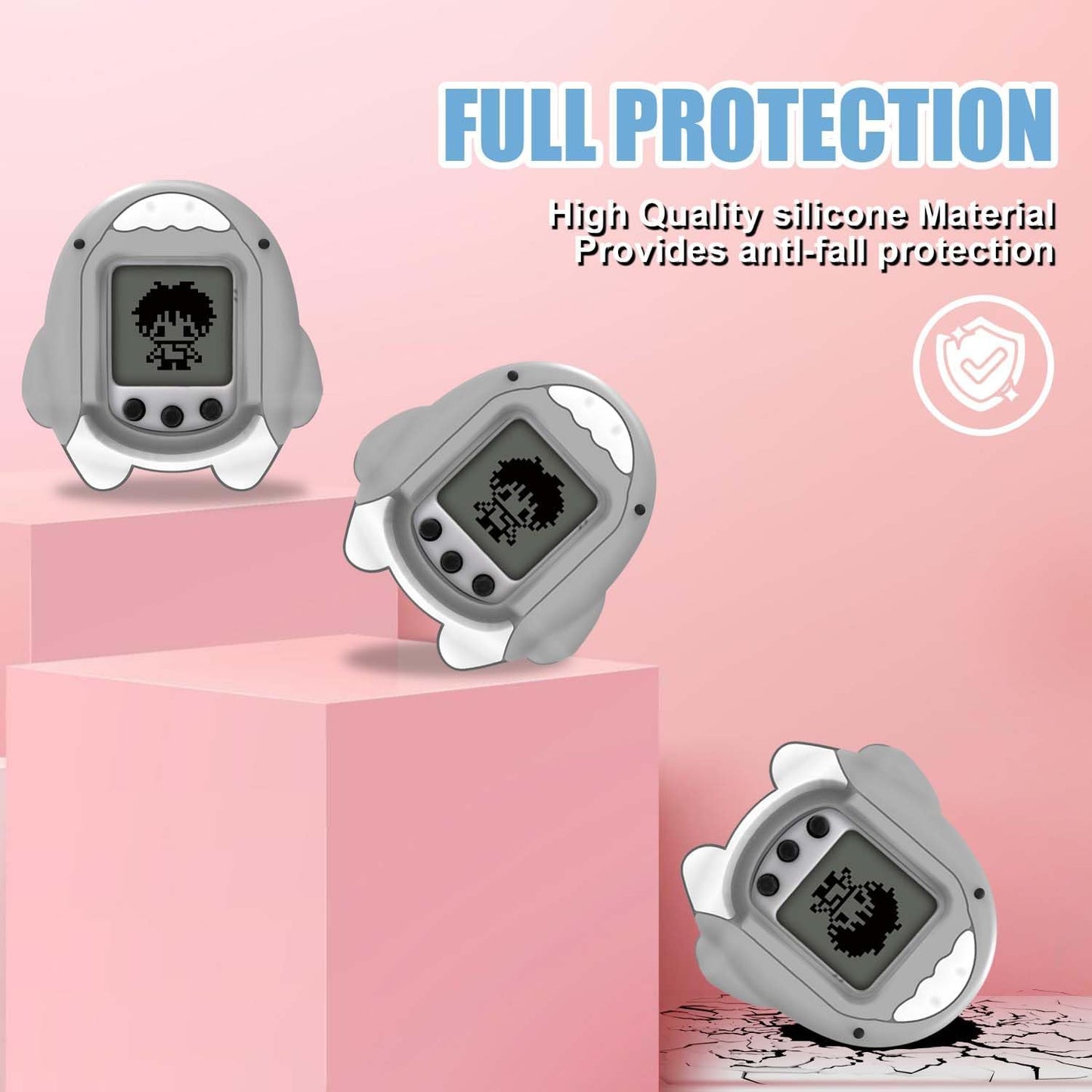 Silicone Case Compatible with Tamagotchi Nano, Cute Shark Protective Skin Sleeve for Tamagotchi Nano, Tamagotchi Nano Interactive Toy Digital Pet Case (Grey) ZOUSA