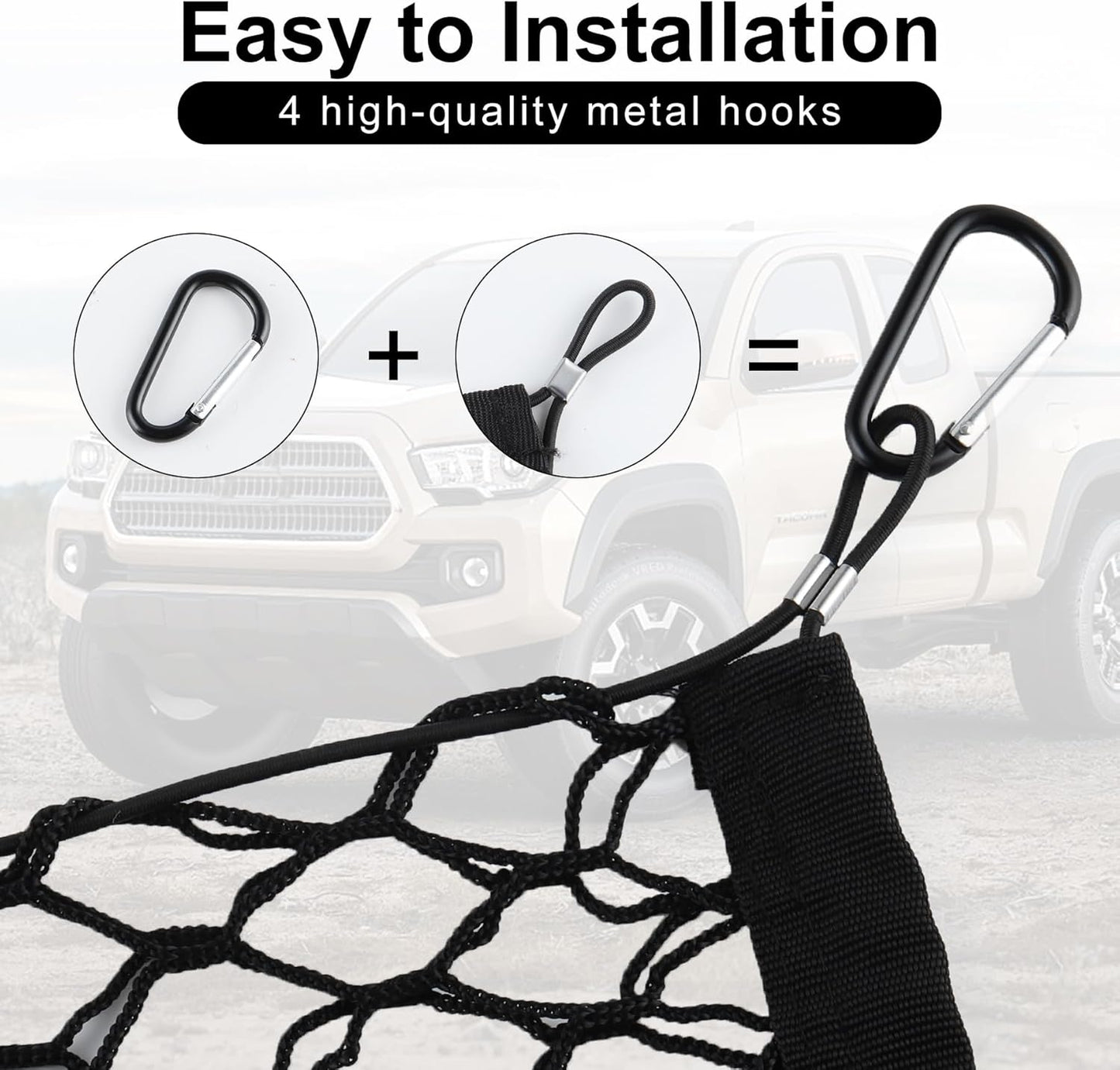 Truck Bed Cargo Net Stretchable, Adjustable Trunk Storage Net with Hook, Accessories for Pickup Bed Divider Organizer and Storage, Compatible with Chevy Silverado Ford F150 GMC (50"X 18")