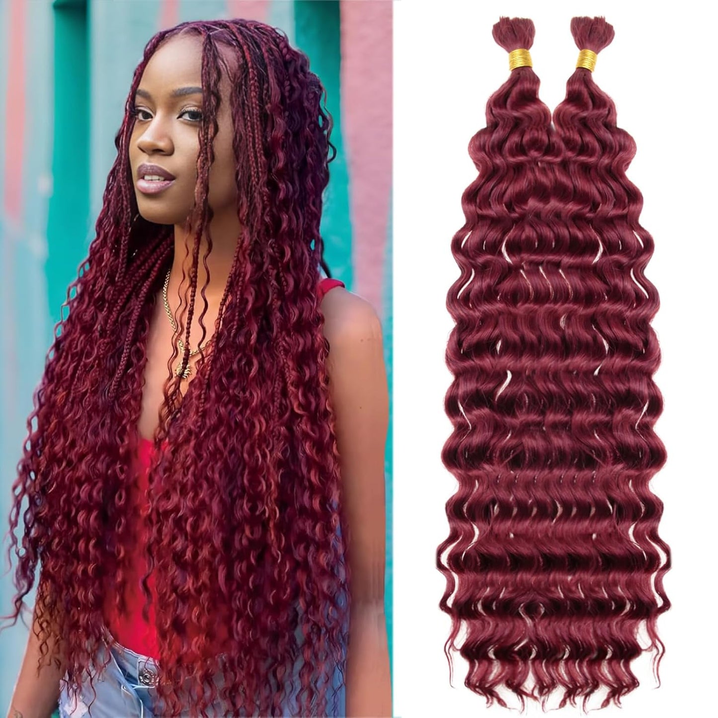 Boho Hair for Braiding Deep Wave Bulk Hair for Braiding Curly Braiding Hair Wet and Wavy Braiding Hair Deep Water Wave Braiding Hair Extensions (Bug#, 18 Inch)