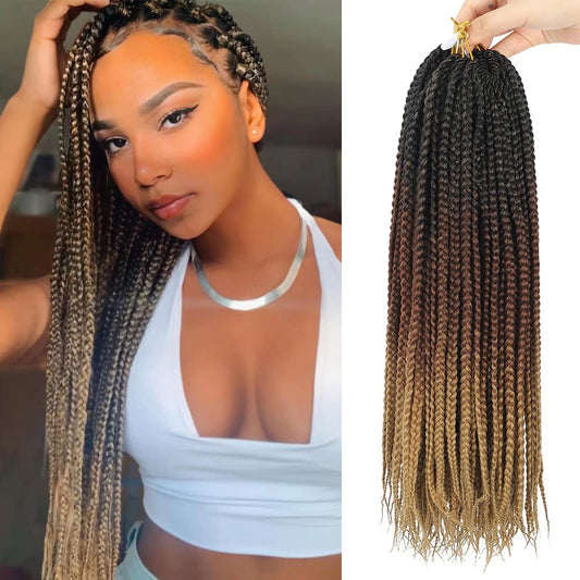 Crochet Box Braids Hair Pre Looped Goddess Box Braids Crochet Braiding Hair 7 Packs Crochet Box Braids 3X Box Braids Crochet Hair (14 Inch, 1B/30/27)