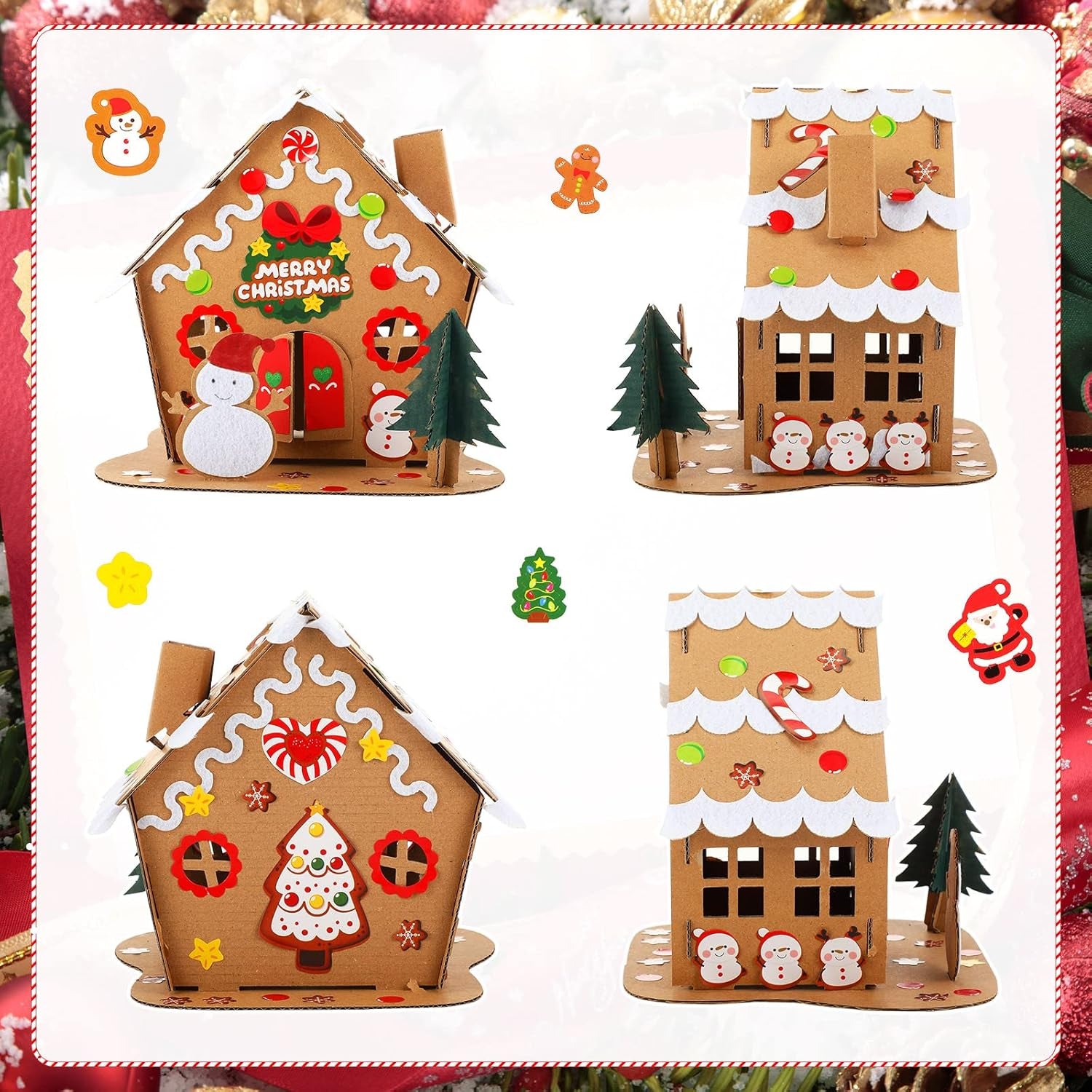 6 Set Christmas Cardboard Gingerbread House Kit Christmas DIY Crafts Decorations Fun Xmas Holiday Home Party Gifts