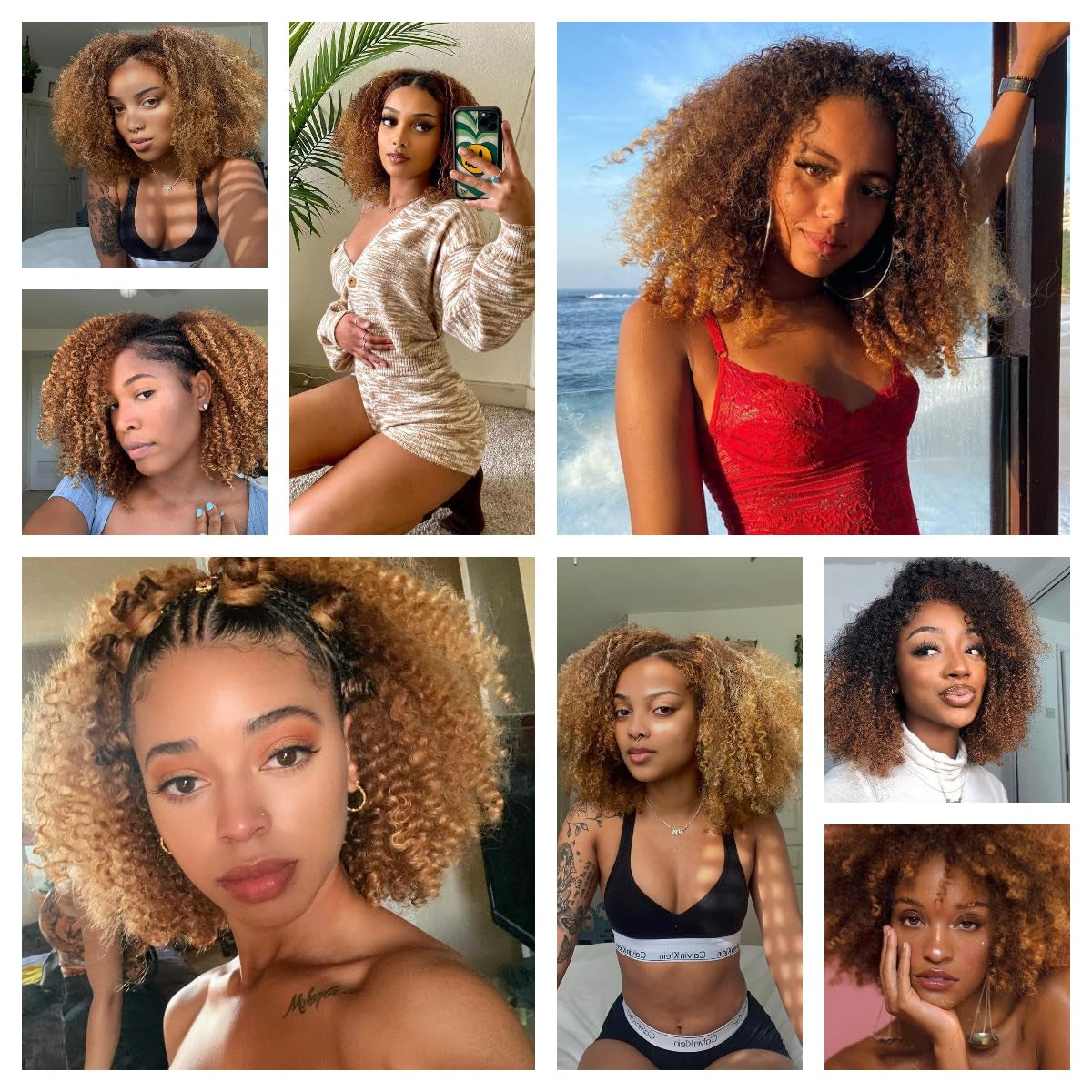 Mongolian Ombre Afro Kinky Curly Bundles Human Hair 8 10 12 Inch 1B/30 Black Brown 4B 4C Afro Kinkys Human Hair Bundle Curly Weave Bundles Unprocessed Virgin Hair Extensions for Black Women