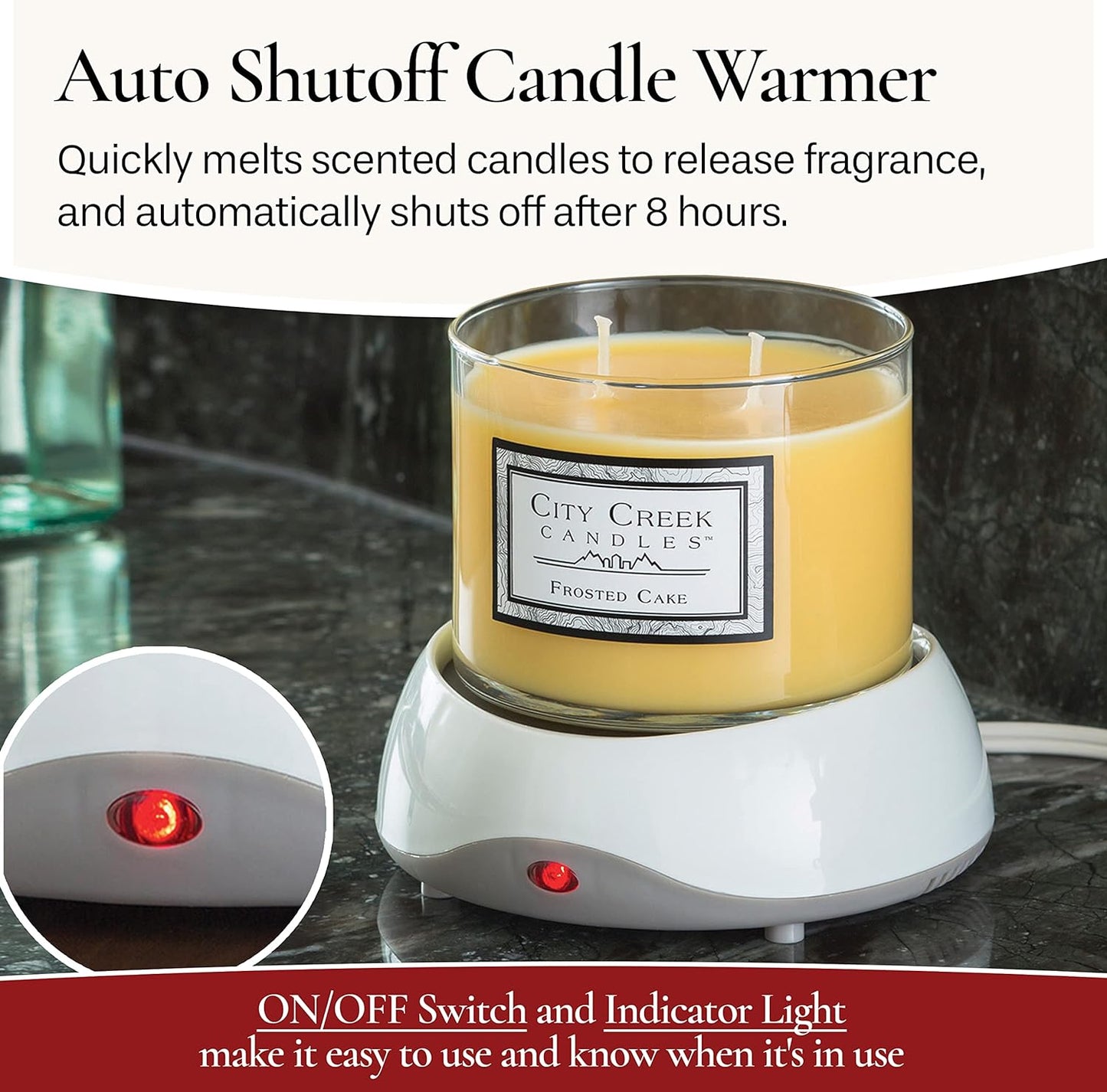ETC. Auto Shutoff Candle Warmer Plate (White, Plug-In) – Modern Candle Wax Warmer with 8-Hour Timer