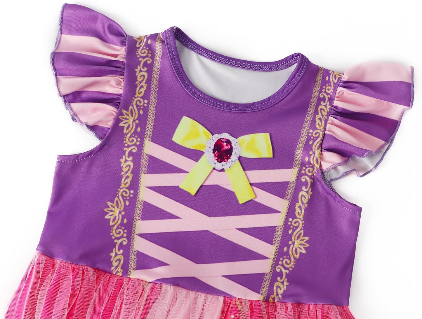 Girls Princess Costume Dress Toddler Kids Short Flutter Sleeve Tulle Dress up Halloween Cosplay Theme Party Outfit