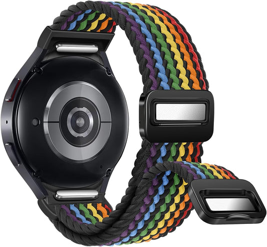 One Click No Gap Magnetic Braided Bands Compatible with Samsung Galaxy Watch 7 6 4 5 FE Band 40Mm 44Mm/Watch 6 4 Classic 47Mm 43Mm 42Mm 46Mm/Watch 5 Pro 45Mm, 20Mm Elastic Nylon Sport Strap Men Women