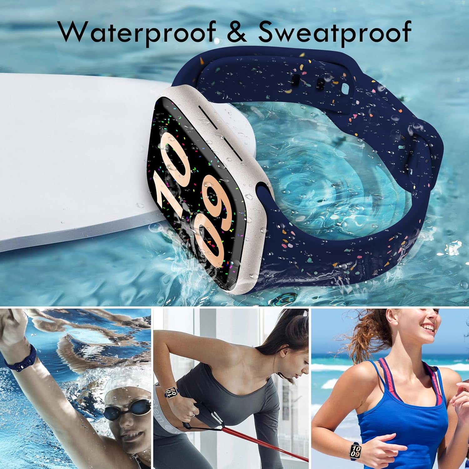 Sport Band Compatible with Apple Watch Band 40Mm 38Mm 41Mm for Women Girls, Recycled Silicone Slim Strap for Iwatch Bands Series 10 9 8 7 6 SE 5 Ultra 4 3 2 1 - Midnight_Blue