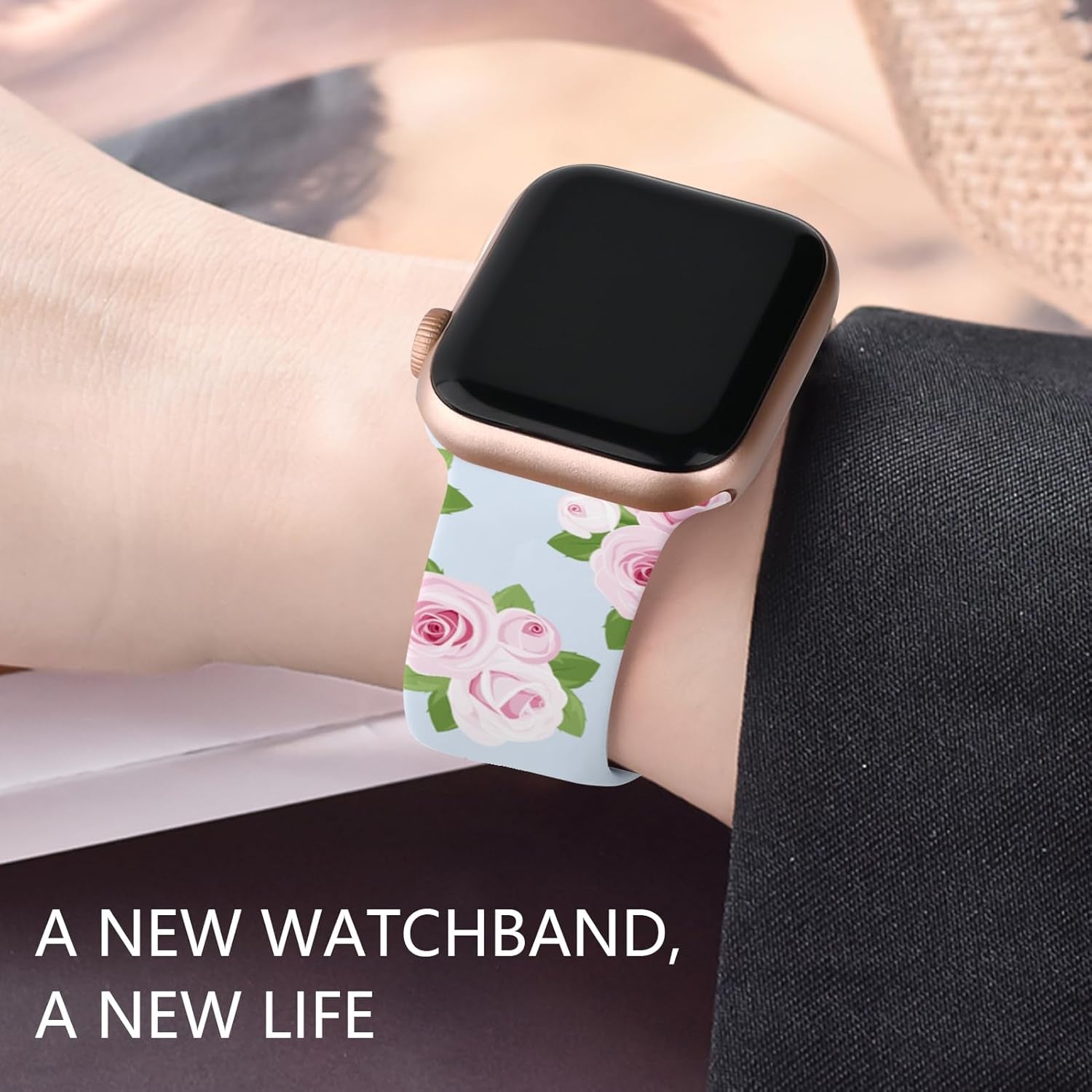 Floral Silicone Band Compatible with Apple Watch Bands for Women, 38Mm 40Mm 41Mm 42Mm 44Mm 45Mm 49Mm, for Iwatch Band Series 9 SE Ultra 8 7 6 5 4 3 2 1
