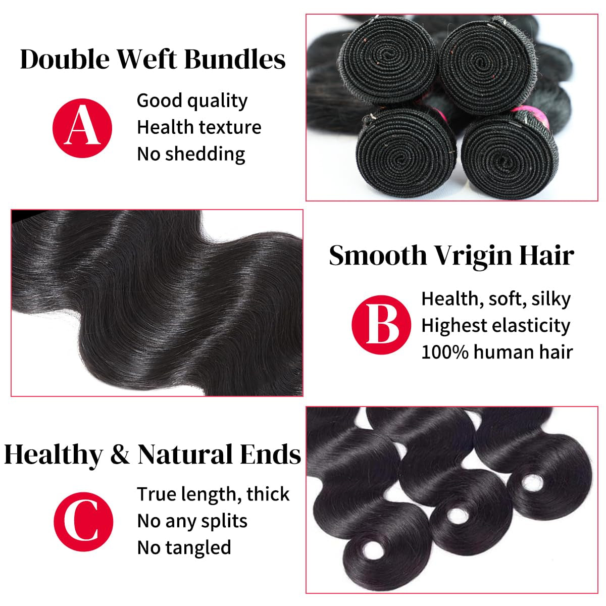 Human Hair Bundles 20 22 24 26 Inch 12A Body Wave Bundles Human Hair 100% Unprocessed Brazilian Virgin Hair 4 Bundles Human Hair Body Wave Human Hair Extensions Bundles Human Hair Natural Black