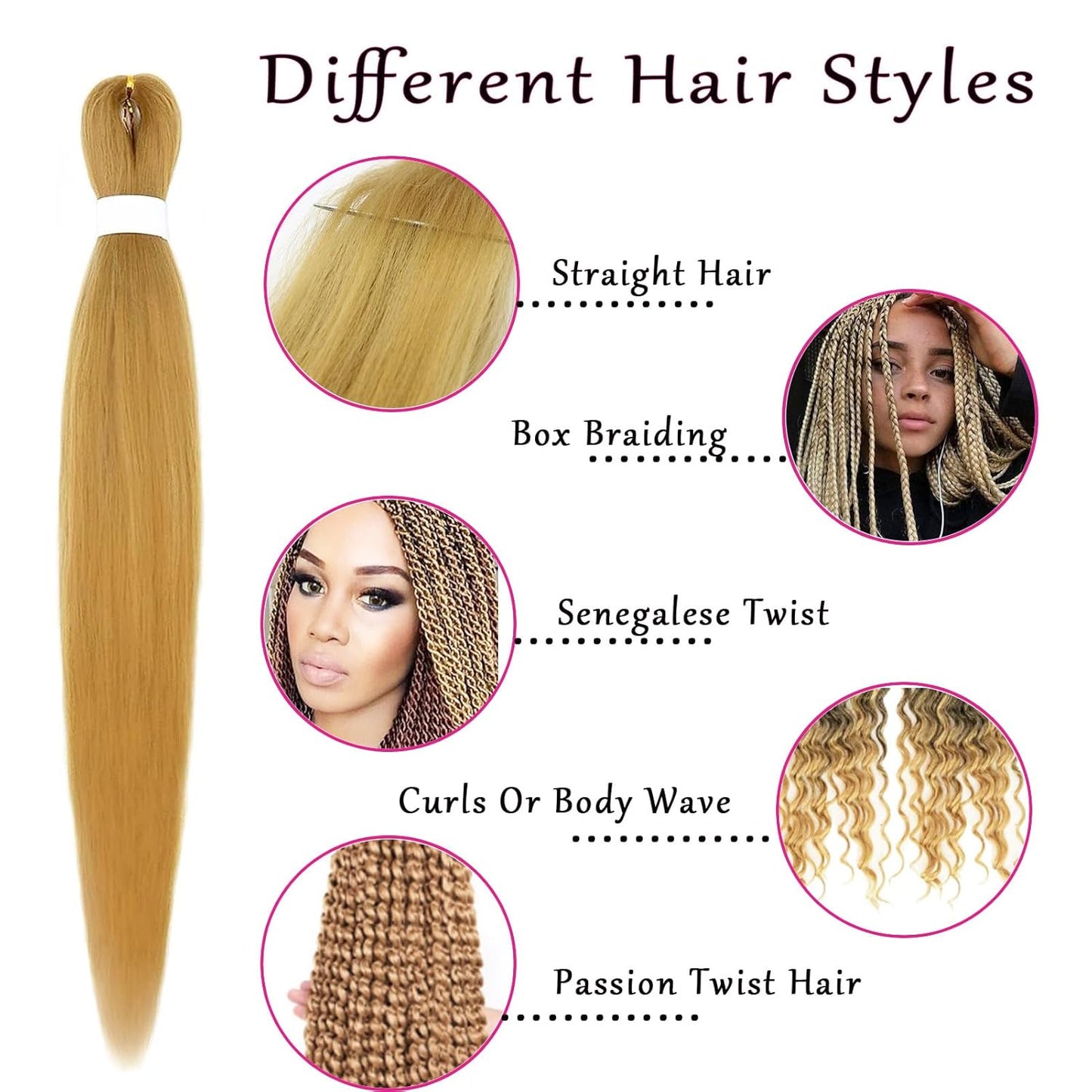 Honey Blonde Braiding Hair Pre Stretched 26 Inch 2 Pack Pre Stretched Braiding Hair Long Straight Kanekalon Braiding Hair Soft Yaki Synthetic Braids Hair Extensions（27 Braiding Hair）