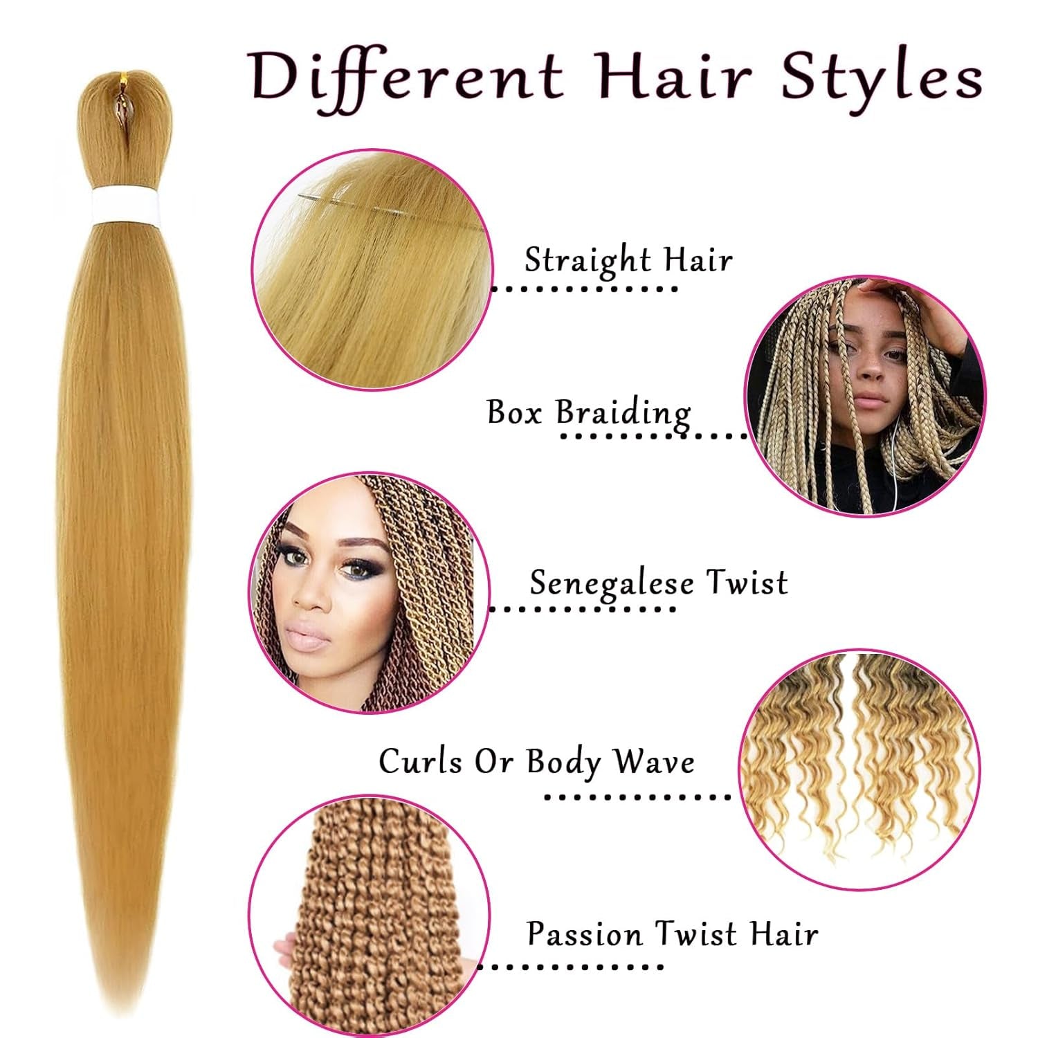 Honey Blonde Braiding Hair Pre Stretched 26 Inch 2 Pack Pre Stretched Braiding Hair Long Straight Kanekalon Braiding Hair Soft Yaki Synthetic Braids Hair Extensions（27 Braiding Hair）