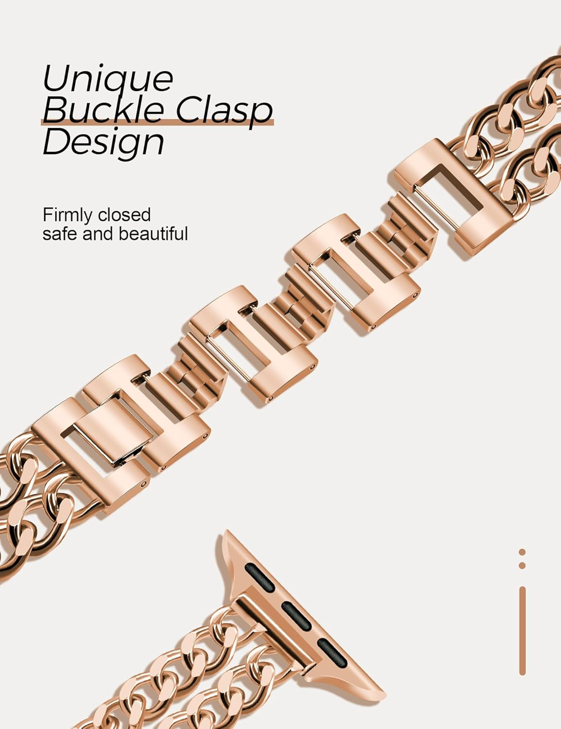 Rose Gold Watch Bands for Women Compatible with Apple Watch Band 38Mm 40Mm 41Mm Adjustable Metal Band Cowboy Steel Chain Bracelet for Iwatch Series 9/8/7/6/5/4/3/2/1/Se/Ultra (No Case)