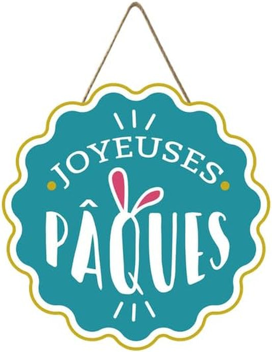 Easter Spring Door Decorations Sign- Easter Wooden Joyeuses Paques Bunny Ears Door Hanger Sign for Home Indoor Outdoor Easter Decorations Supplies