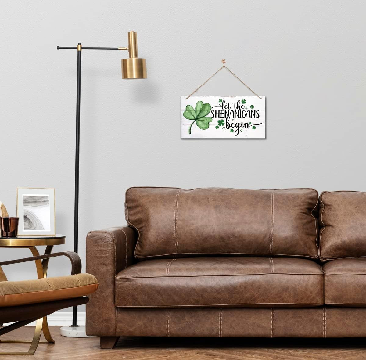 Hanging St. Patricks Day Wood Decor Sign, Let the Shenanigans Begin Printed Wood Wall Art Sign, Home Signs Decor, Hanging Door Wood Sign, Shamrock Sign, St Patricks Day Decor, Rustic Farmhouse Decor