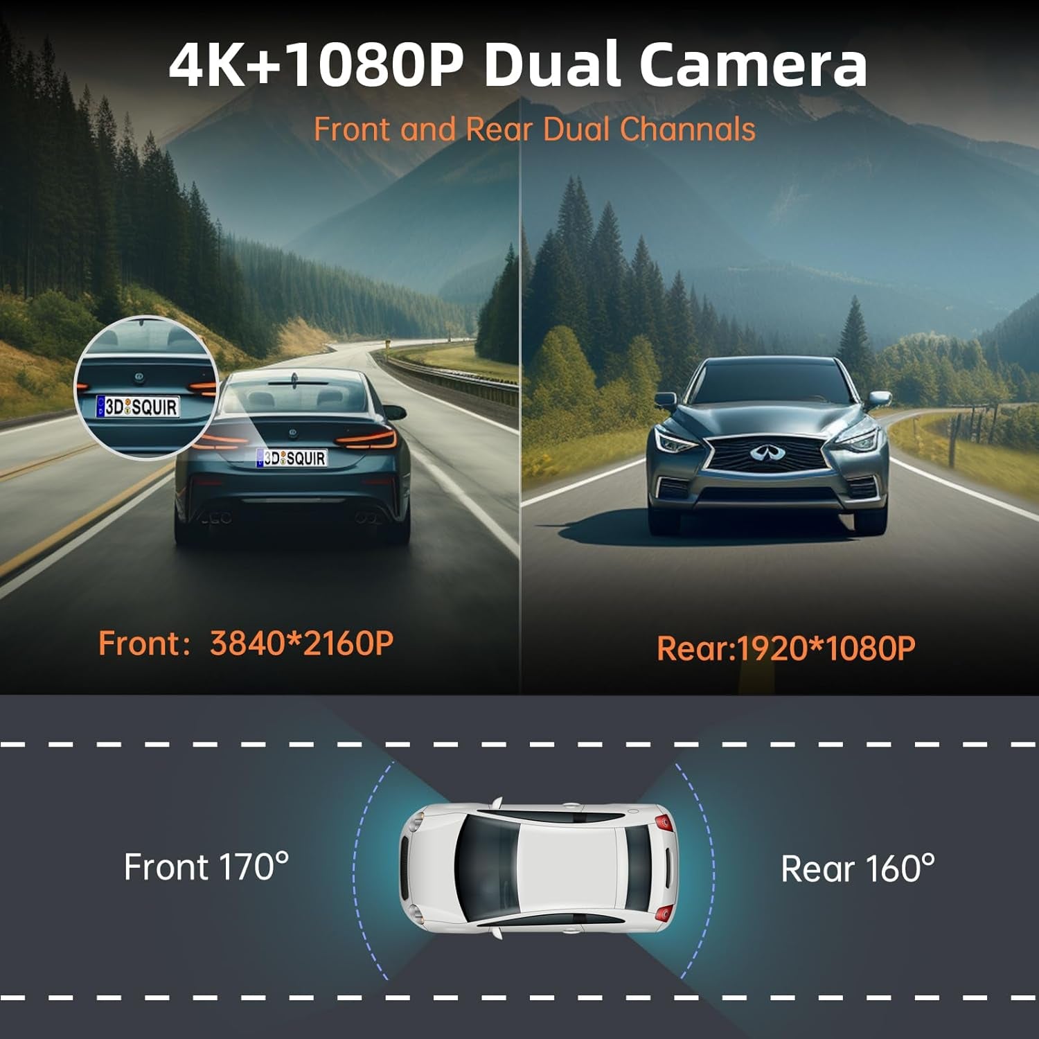 Dash Cam Front and Rear,  4K+1080P Dual Dash Camera for Cars, Built-In Wifi GPS Dashboard Camera, 2.4" IPS Screen Dashcam, 170° Wide, Night Vision, WDR, G-Sensor, 32GB SD Card Included