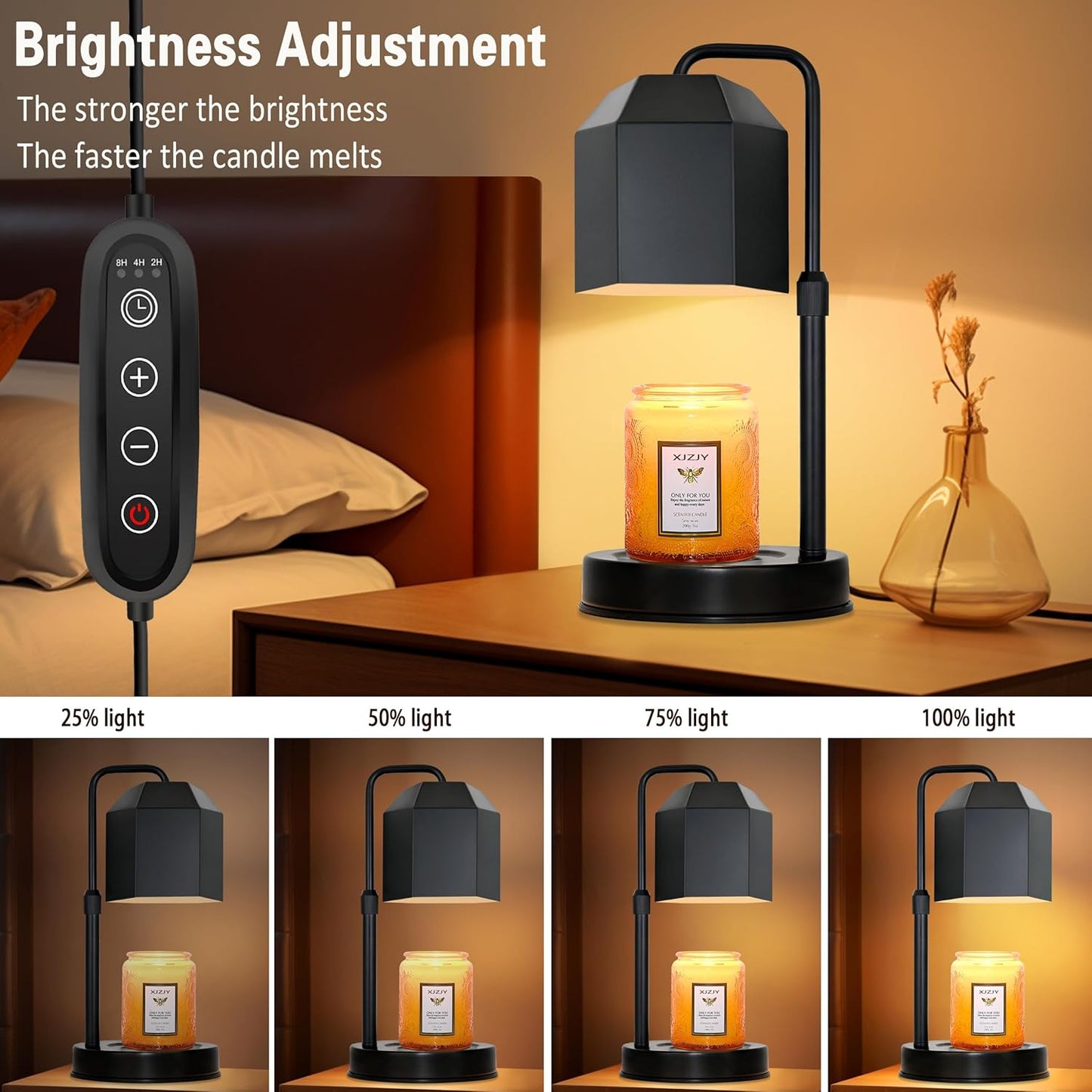 Candle Warmer Lamp with Timer Dimmer,Adjustable Height Candle Warmer, Candle Lamp for Scented Wax Jar Candles,Mothers Day Gifts for Women,House Warming Gifts for New Home Bedroom Decor,Black