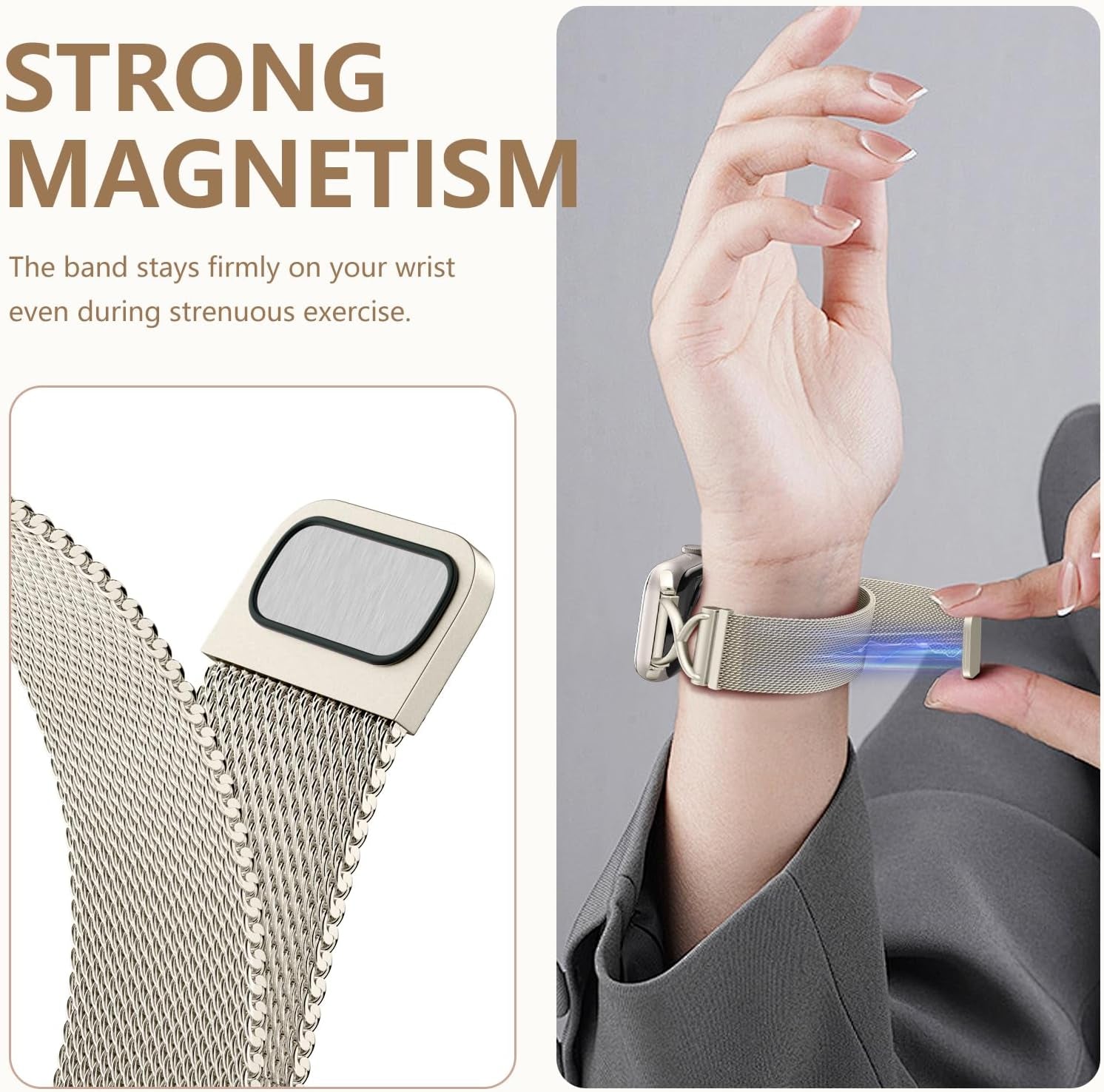 Metal Band Compatible for Apple Watch Bands for Women 40Mm 41Mm 38Mm 44Mm 45Mm 42Mm 49Mm, Mesh Magnetic Strap with X-Shape Stainless Steel Clasp for Iwatch Ultra 2, Series 9/8/7/6/5/4/3/2/1/SE
