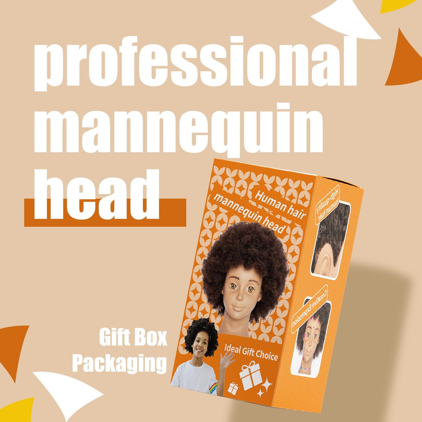 Mannequin Head Human Hair African Mannequin Head with 100% Human Hair Manikin Doll Head for Hair Styling with Cute Appearance and Embed Curly Cosmetology Manican Mannequins Heads with Stand