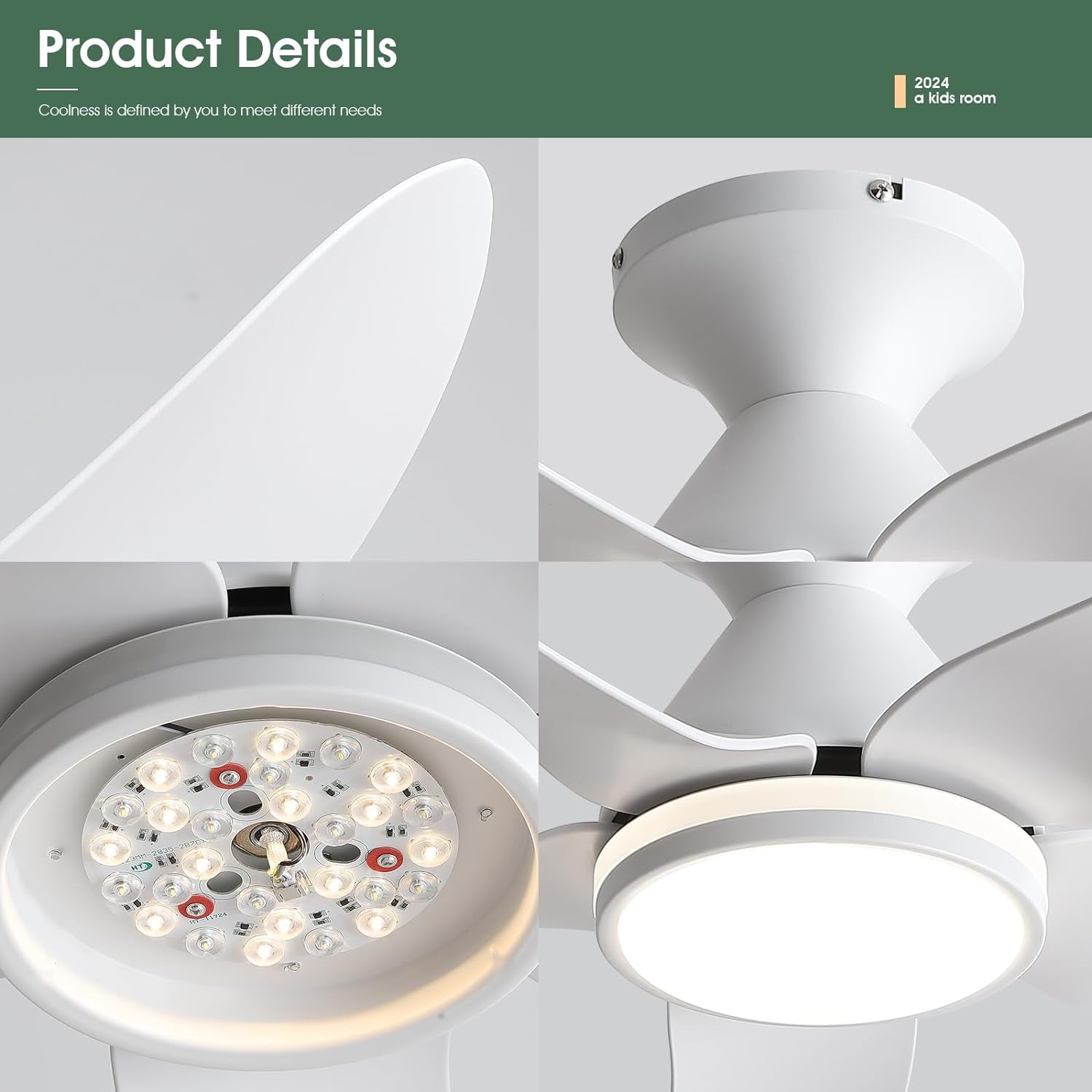 Ceiling Fans with Lights and Remote/App Control, 38 Inch Low Profile Flush Mount Ceiling Fans with 5 Reversible Blades 6 Speeds, 3 Colors Dimmable+Ring Lights for Bedroom Dining Room, White