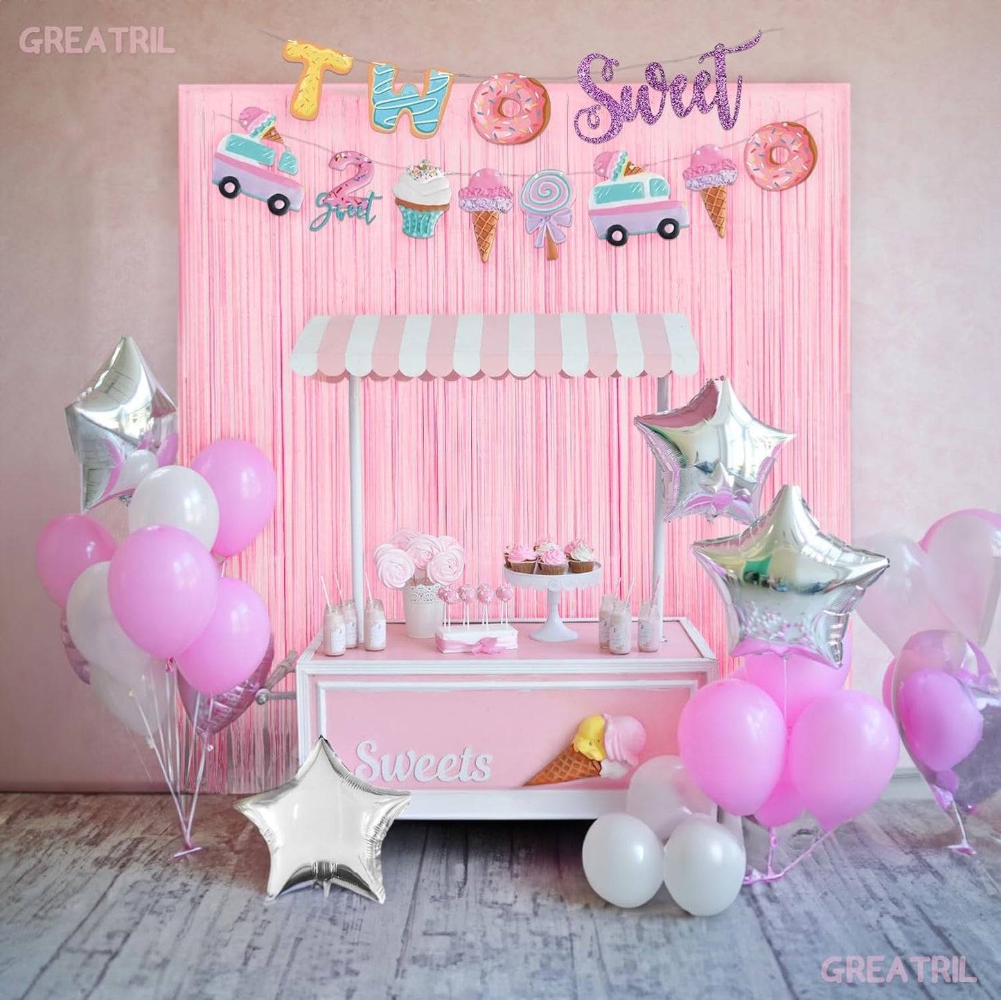 Pastel Pink Party Backdrop Decoration -  Baby Pink Foil Fringe Streamers for Baby/Boo Day/Valentines/Cowgirl/Sweet/Cloud/Unicorn/Princess/Bow Themed - 3.2Ft X 8.2Ft - 2 Packs