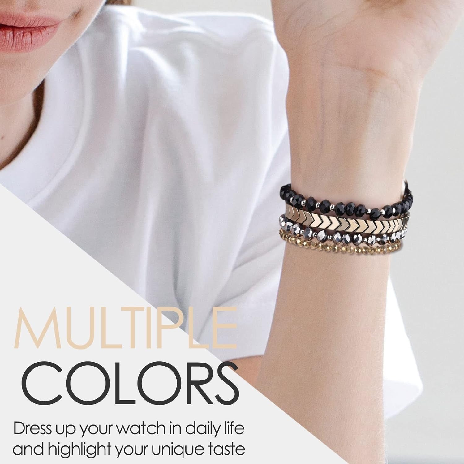 Beaded Bracelet Compatible with Apple Watch Band 38Mm/40Mm/41Mm Series 9/8/7/SE/6/5/4/3/2/1 Women Fashion Handmade Elastic Stretch Strap for Iwatch Bands Replacement Colorful