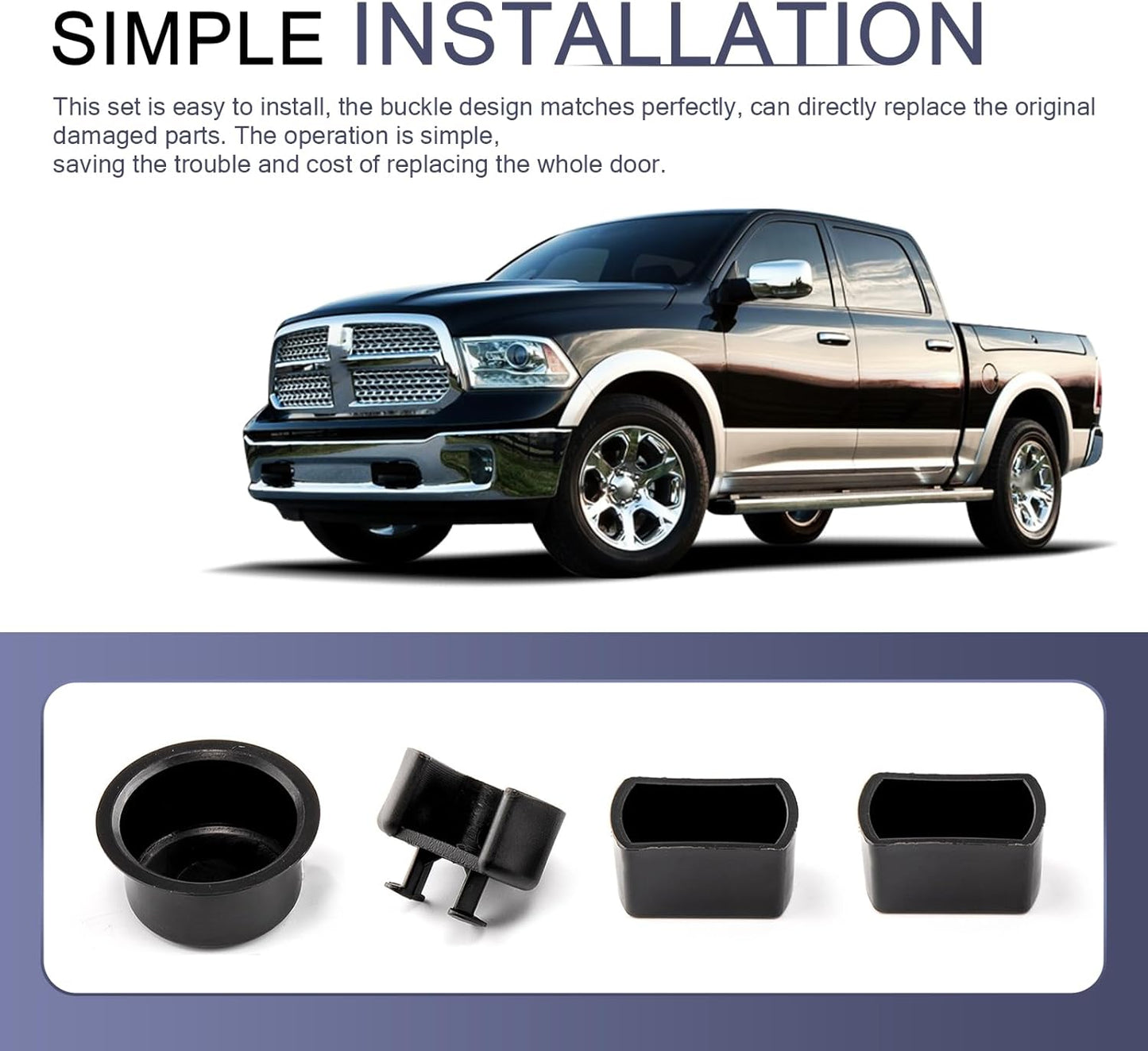 Pack-4 Car Tailgate Hinge Pivot Bushing Repair Kit, 3 Specs Insert for Left and Right Bed and Door Sides, ABS Anti-Rust Durable Accessories, Compatible with Dodge Ram Ford F-Series (Black)