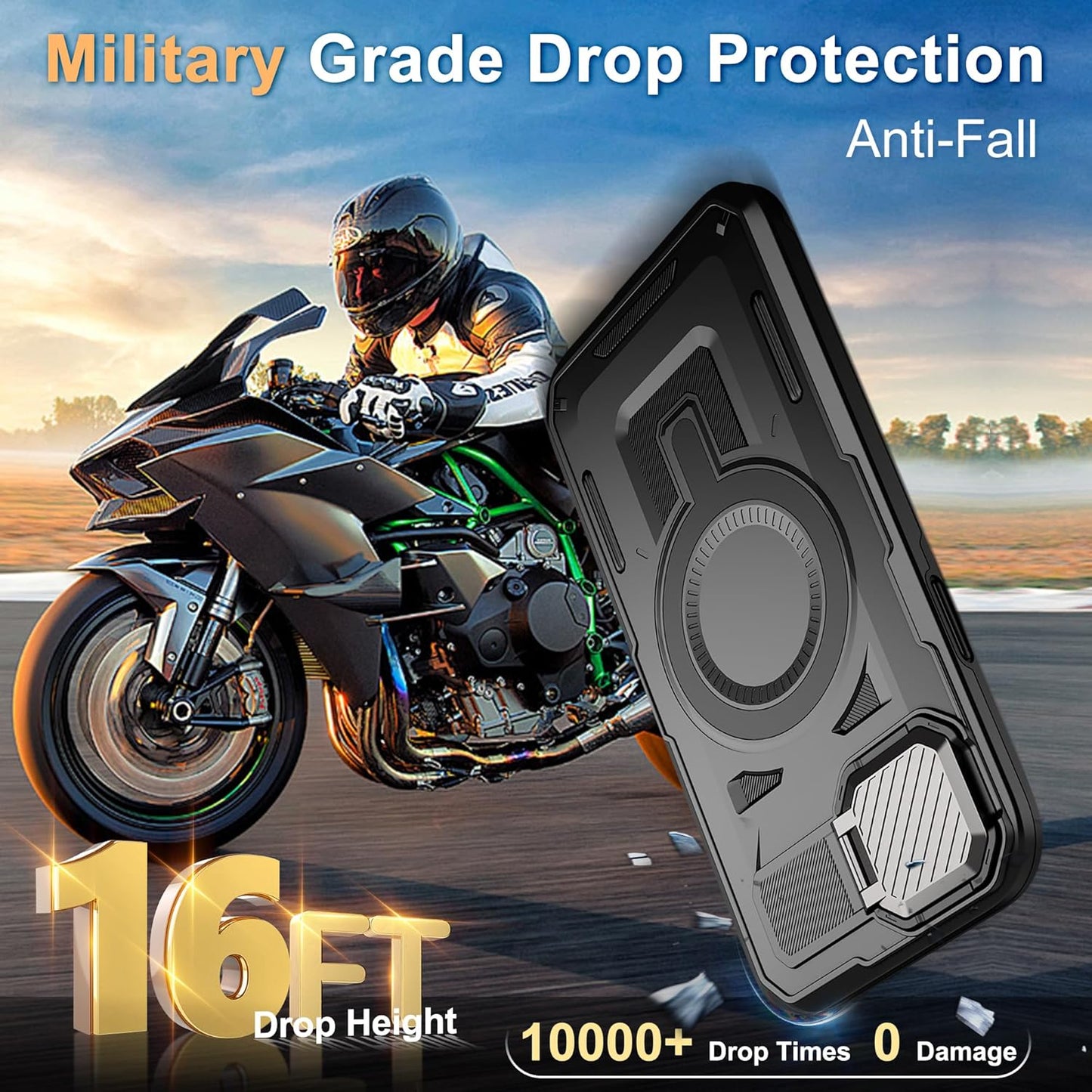 For Iphone 16E Case, 16E Case 2025 with Camera Cover Stand[Compatible with Magsafe] Heavy Duty Drop Shockproof Slim Protection Rugged Magnetic Phone Case for Iphone 16E Case 6.1",Black