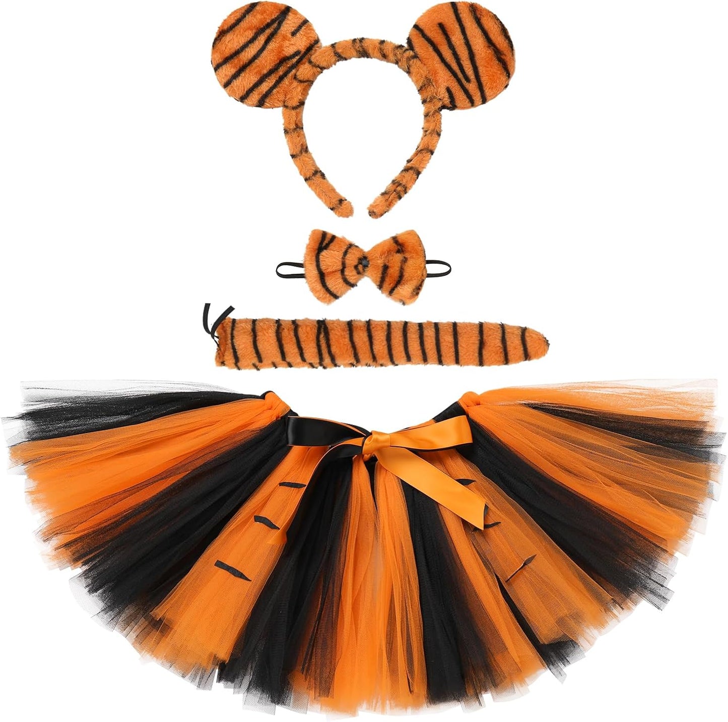 Baby Girls Jungle Animals Costume Tulle Tutu Skirt Ears Headband Bow Tie and Tail Set for Halloween Cosplay Dress Up