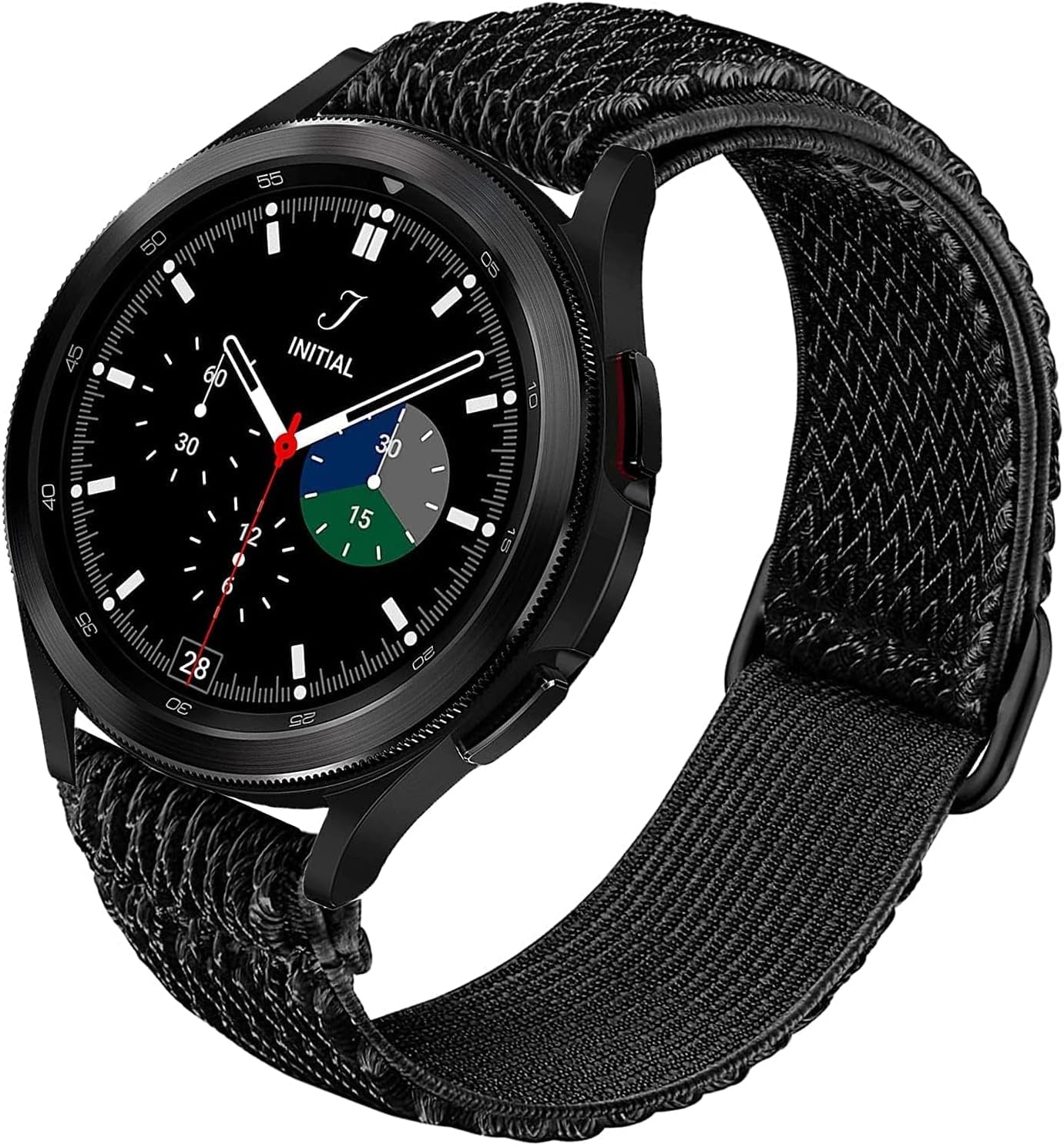Elastic Bands for Galaxy Watch 5/4 Bands 44Mm 40Mm/5 Pro Band, Galaxy Watch 4 Classic Bands 46Mm 42Mm/Active 2 Women Men, 20Mm Stretch Nylon Replacement Strap(Wave Black+Blue)