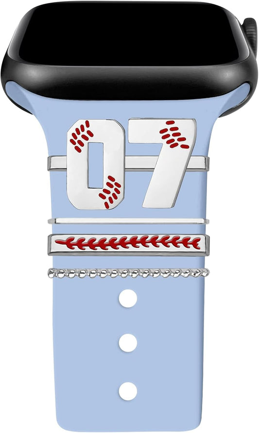 Baseball Number Watch Charms for Boy 00-30 Athletes Jersey Number Decorative Rings Loops Compatible with Apple Watch Accessories 45Mm 44Mm 42Mm 41Mm 40Mm 38Mm Iwatch Series 8 7 6 5 4 3 2 1(No Watch Band)