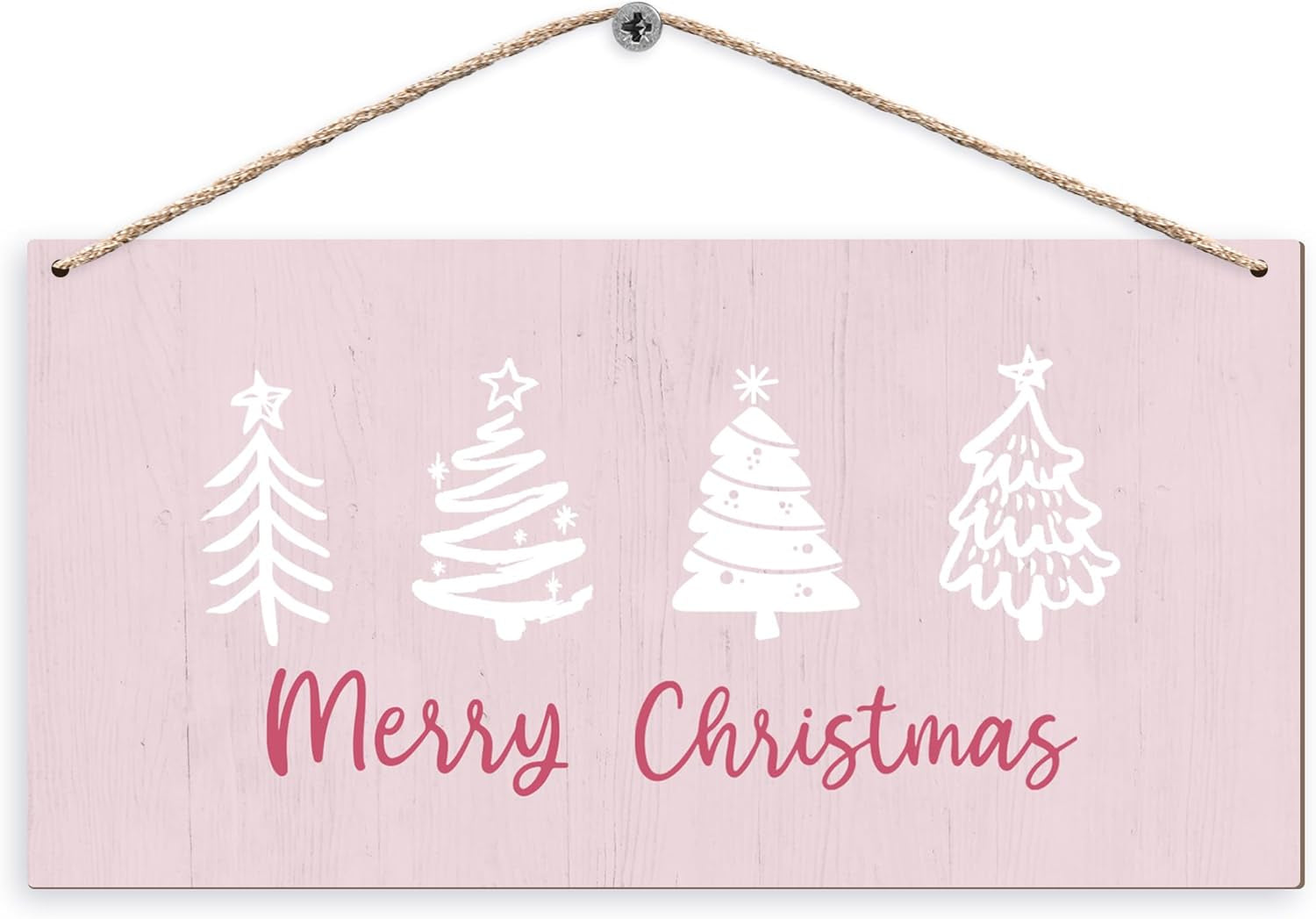 Pink Christmas Trees Hanging Wooden Signs 12X6, Merry Christmas Signs, Christmas Door Sign, Pink Christmas Decorations, Christams Trees Signs for Home Room Office Hanging Wall Decor