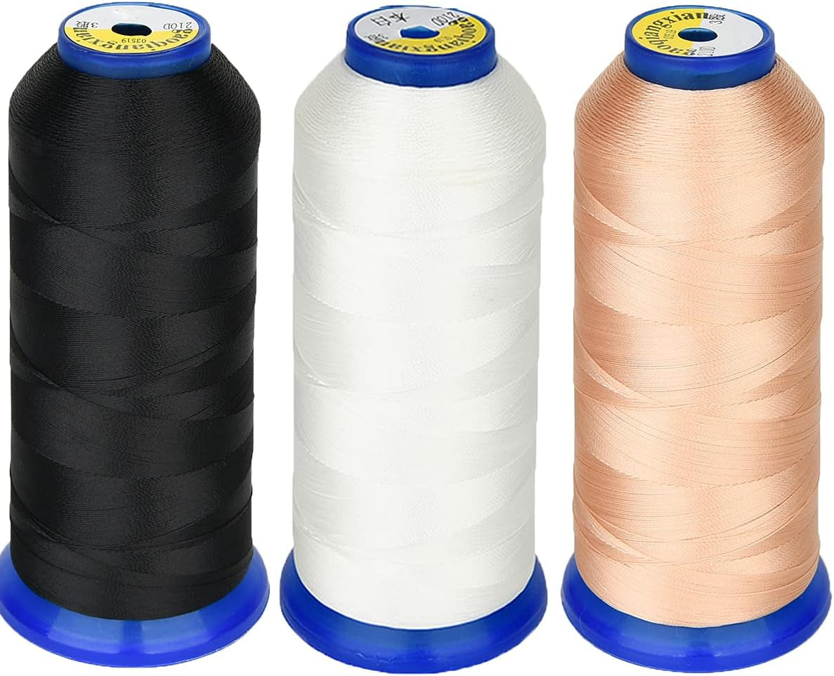 Heavy Duty Thread 5400 Yards Size T70#69 210D/3 All Purpose High Strength Polyester Sewing Thread for Weaves, Upholstery, Jeans and Weaving Hair, Drapery, Beading, Purses, Leather (Black+White+Beige)