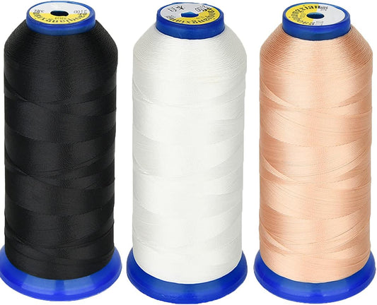 Heavy Duty Thread 5400 Yards Size T70#69 210D/3 All Purpose High Strength Polyester Sewing Thread for Weaves, Upholstery, Jeans and Weaving Hair, Drapery, Beading, Purses, Leather (Black+White+Beige)