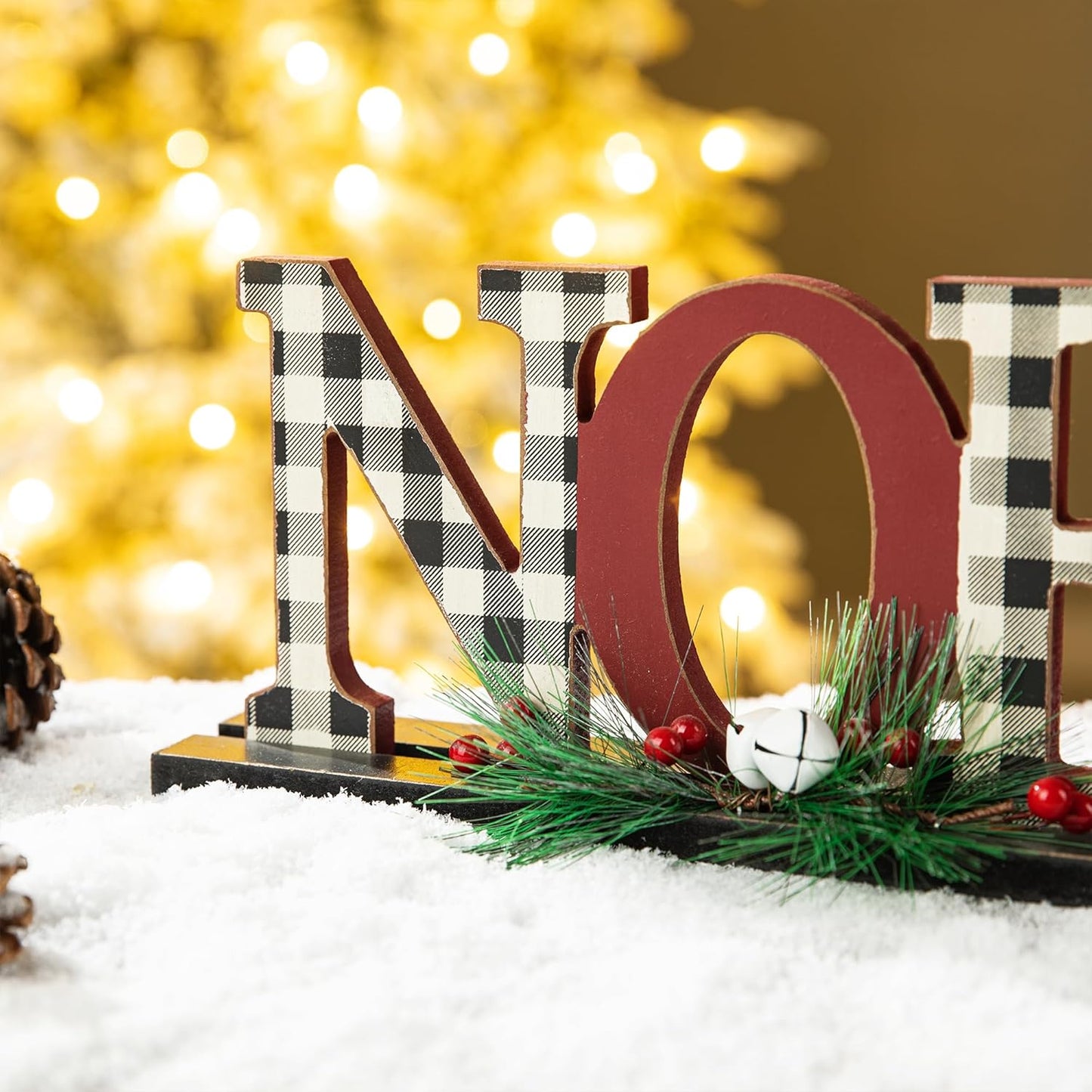 Wooden Noel Christmas Table Centerpiece Decoration, 14.96 Inches Noel Decorative Display Sign on Table Fireplace, Rustic Xmas Table Desk Decor for Home and Kitchen