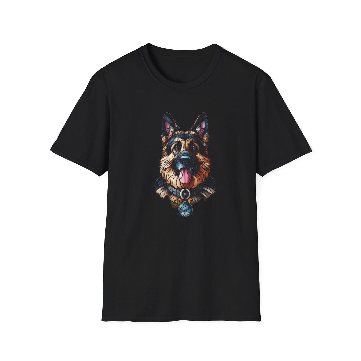 German Shepherd Stained Glass Unisex Softstyle T-Shirt