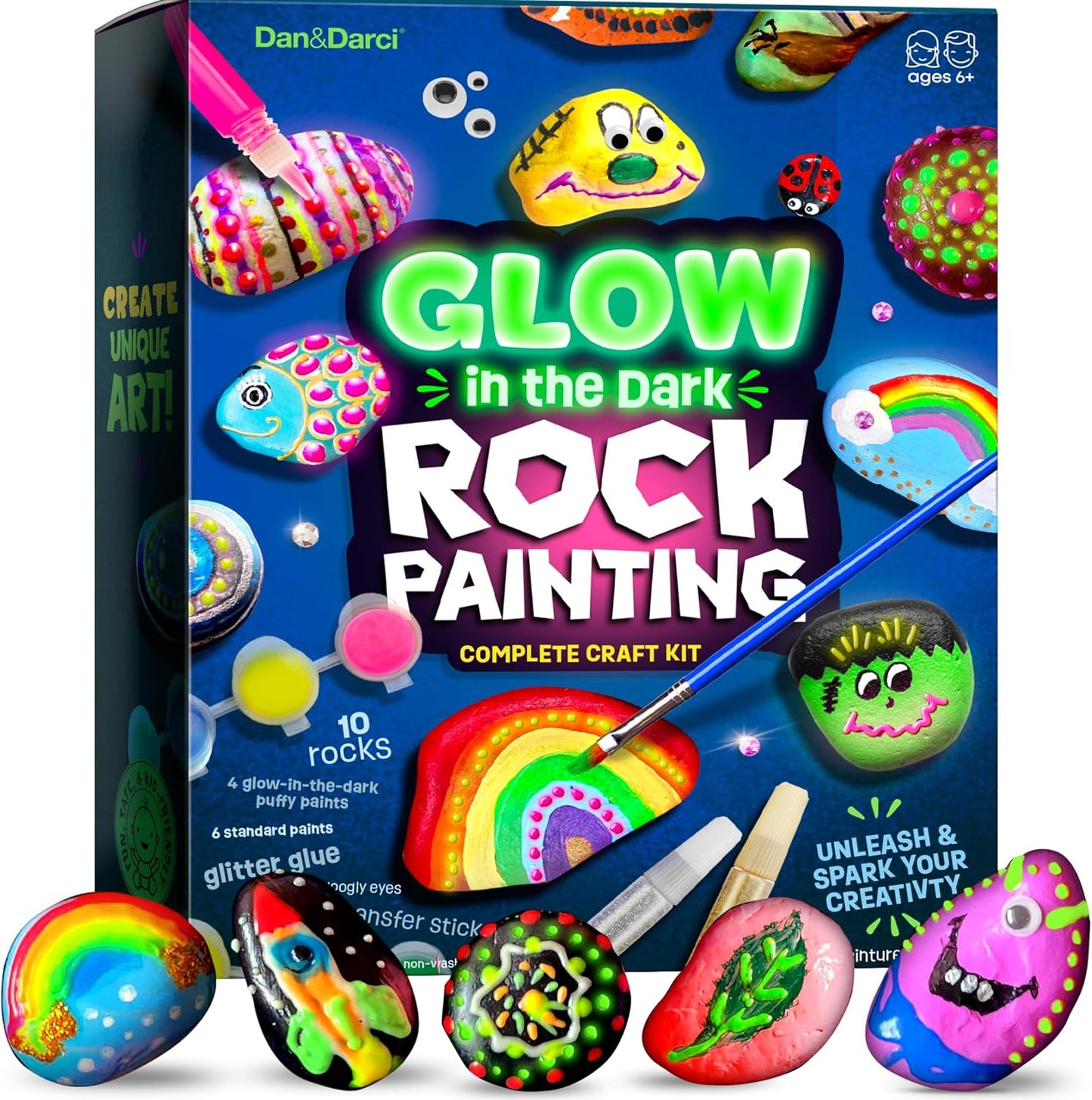 Kids Rock Painting Kit - Glow in the Dark - Arts & Crafts Easter Gifts for Boys and Girls Ages 6-12 - Craft Activities Kits - Creative Art Toys for 6, 7, 8, 9, 10, 11 & 12 Year Old Kids