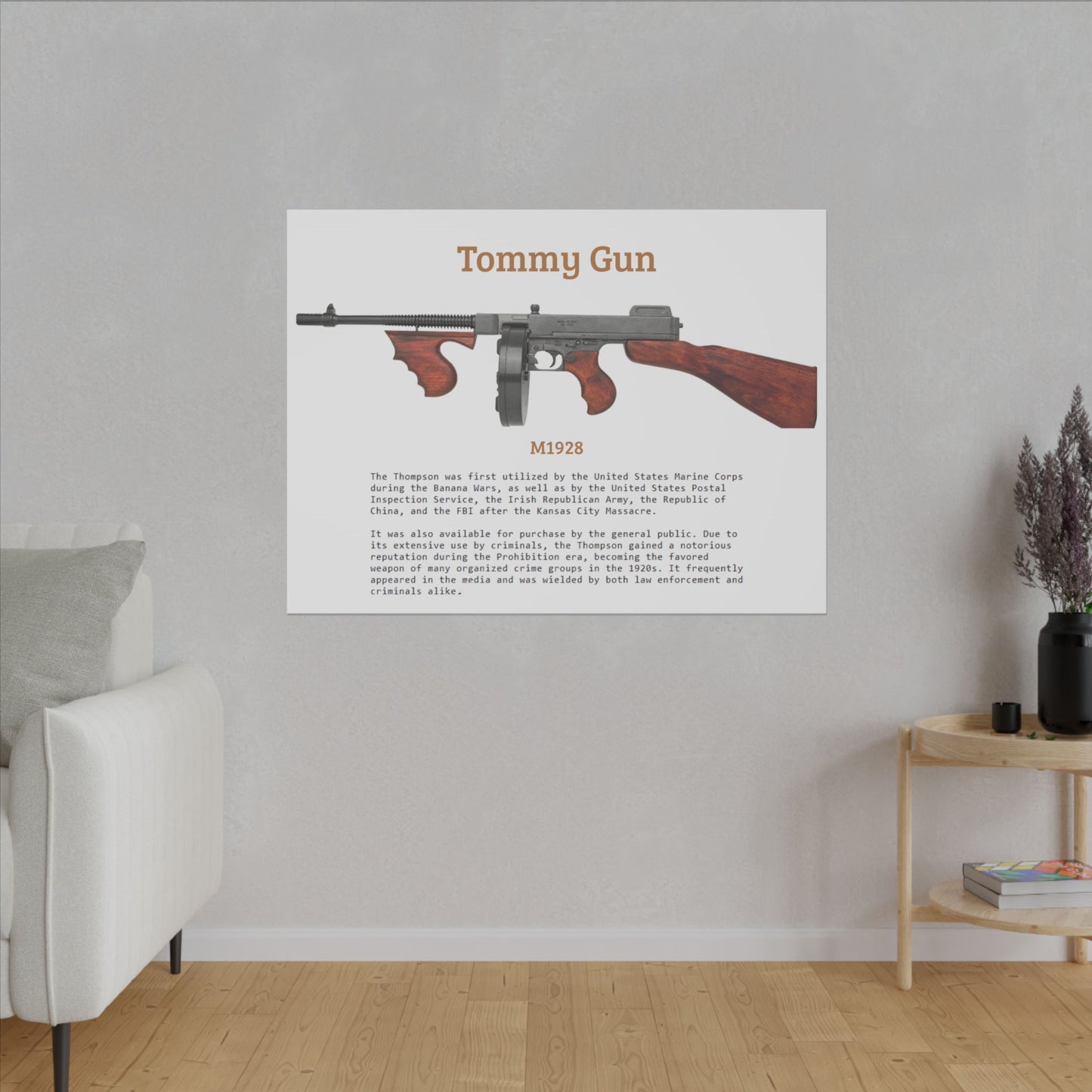 Thompson submachine gun TOMMY GUN M1928 Matte Canvas, Stretched, 0.75" (Multi-Size)