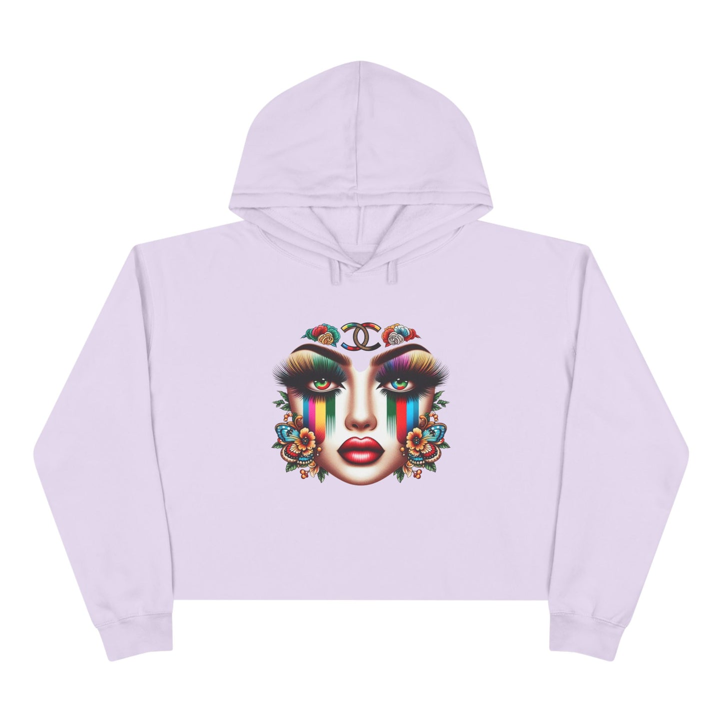 GUCCI Inspired Colorful Floral Face Crop Hoodie - Trendy Streetwear for Self-Expression