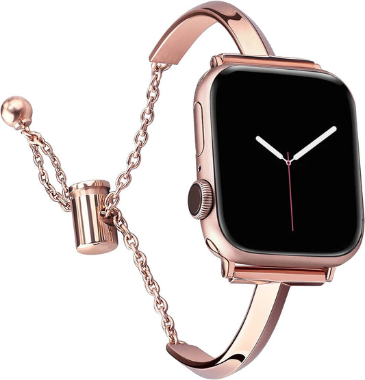 Stainless Steel Band Compatible with Apple Watch Band 38Mm 40Mm 41Mm 42Mm 44Mm 45Mm Iwatch SE Series 9 8 7 6 5 4 3 2 1, Slim Versatile Bangle Bracelet for Women