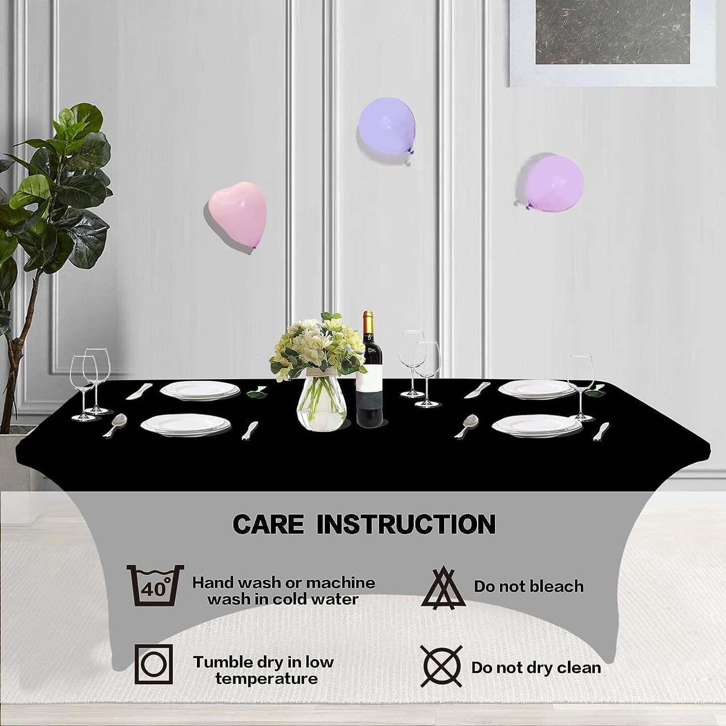 2 Pack 6FT Table Cloth for Rectangular Fitted Events Stretch Black Table Covers Washable Table Cover Spandex Tablecloth Table Protector for Party, Wedding, Cocktail, Banquet, Festival