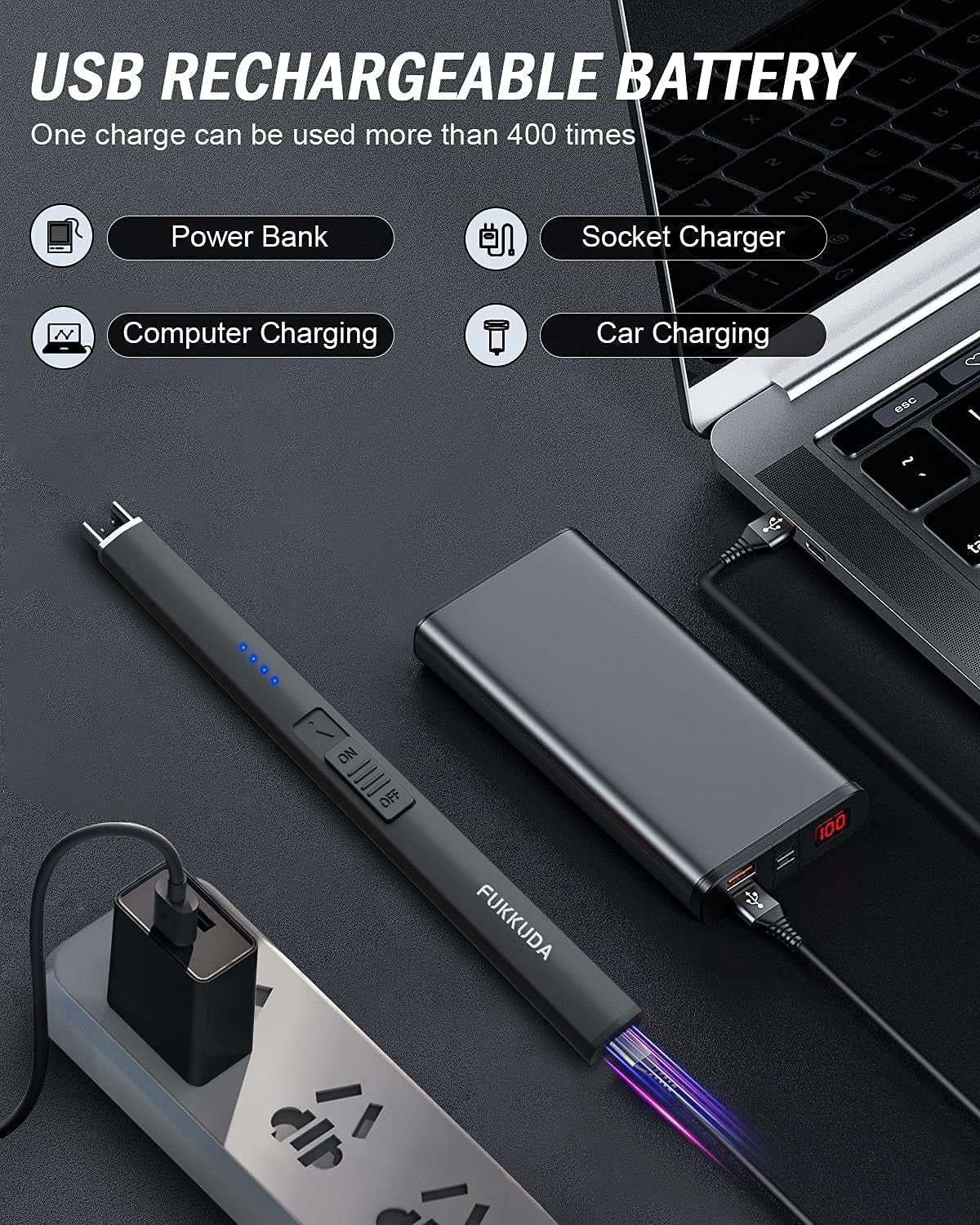 Electric Candle Lighter Rechargeable Lighters Stocking Stuffers for Women Plasma Arc Lighters Windproof & Flameless with USB Rechargeable Double Safety Switch (Obisidian Black)