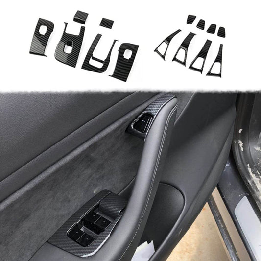 Carbon Fiber Interior Door Window Switch Panel Cover Trim Decoration Accessories for Tesla Model 3 2017-2023/Model Y 2020-2023